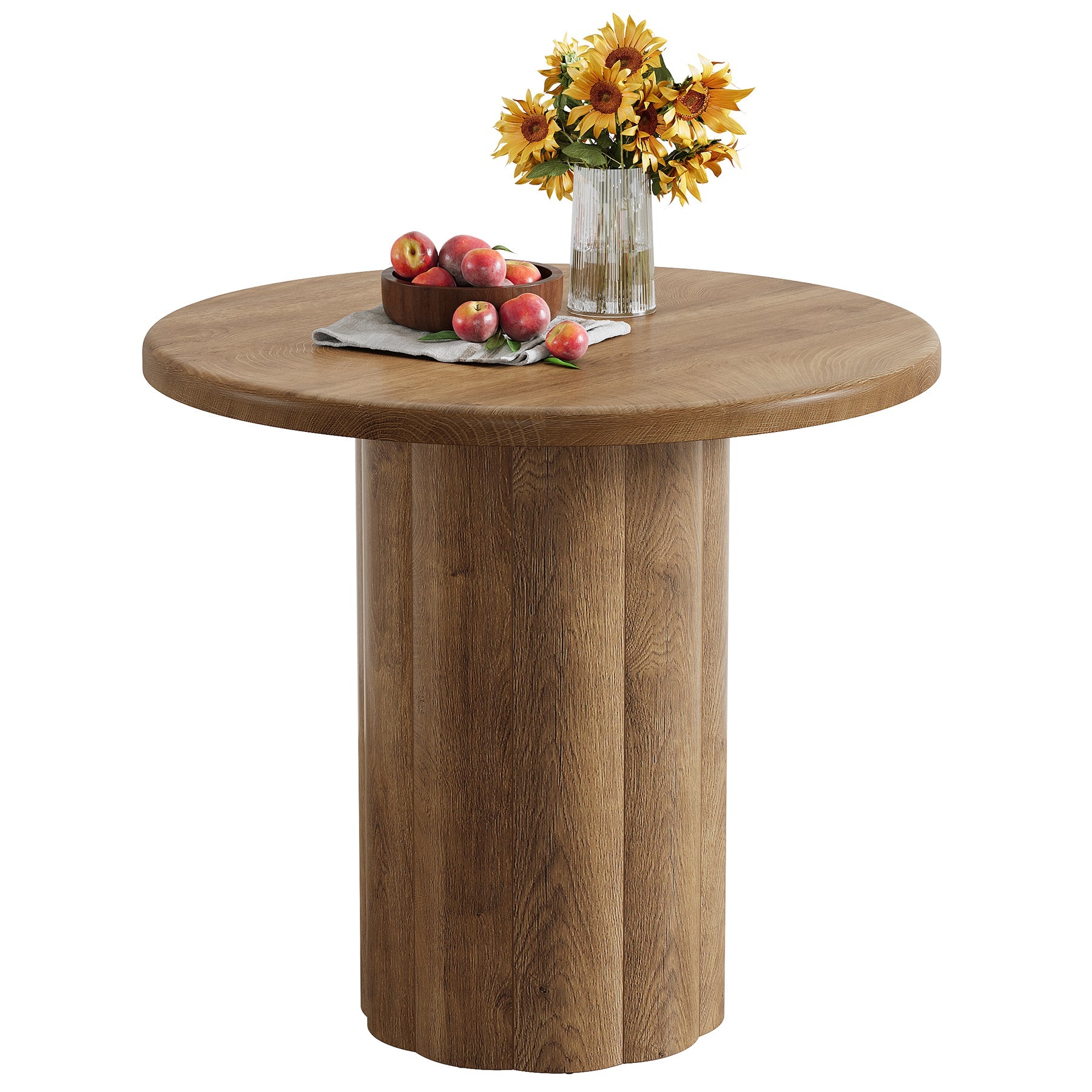 Tribesigns Table de conférence ronde de 80 cm pour 4 personnes, Table de bureau avec base stable en marron