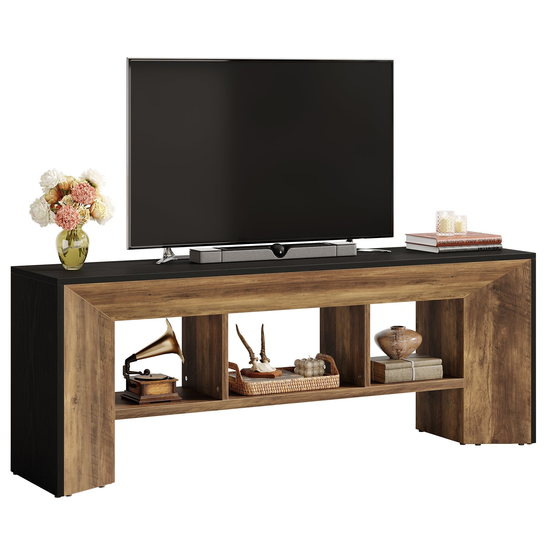 Meuble TV 160 cm unité multimédia 3 compartiments pour salon
