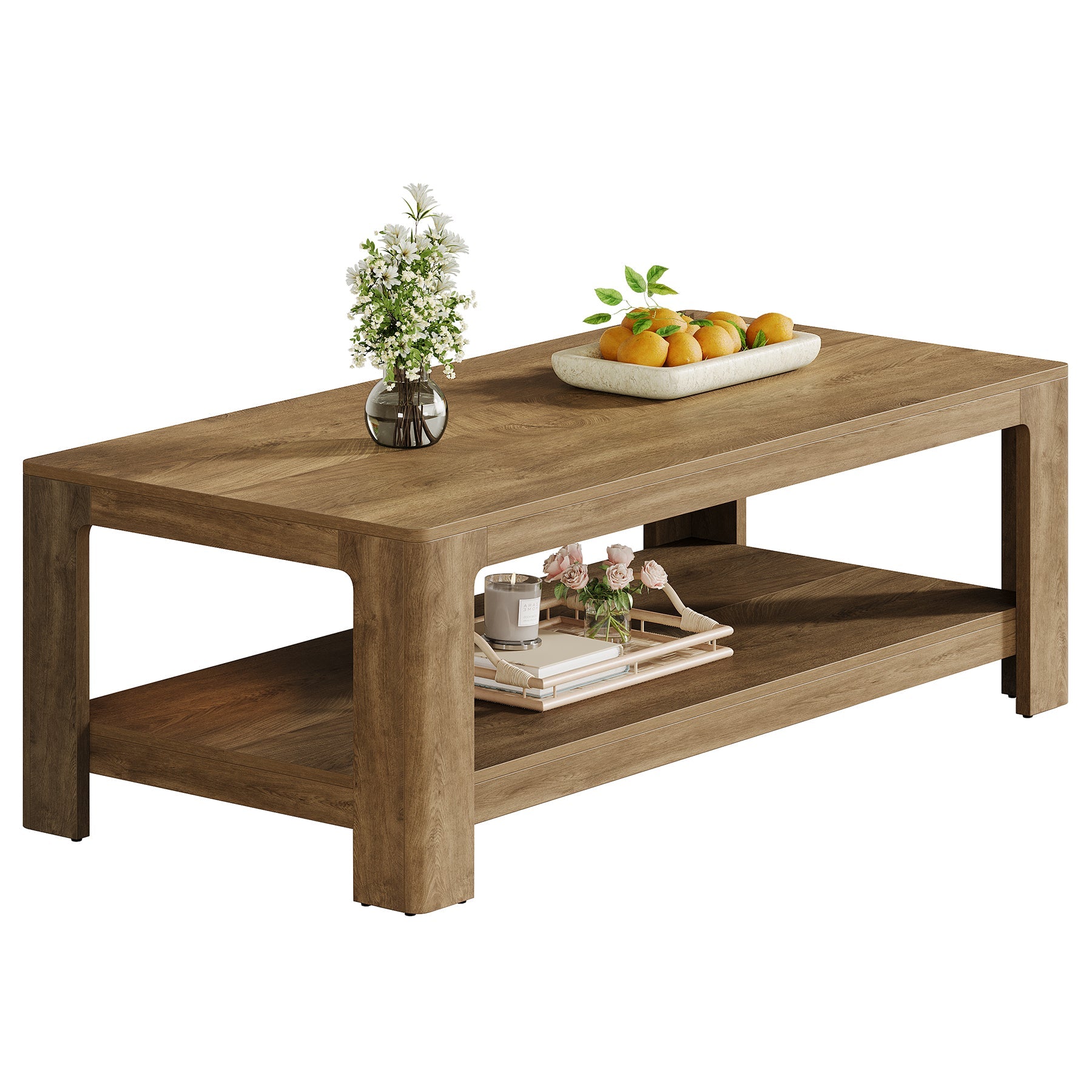 Tribesigns Table basse rectangulaire de 120 cm avec rangement à 2 niveaux, Table centrale en bois pour salon