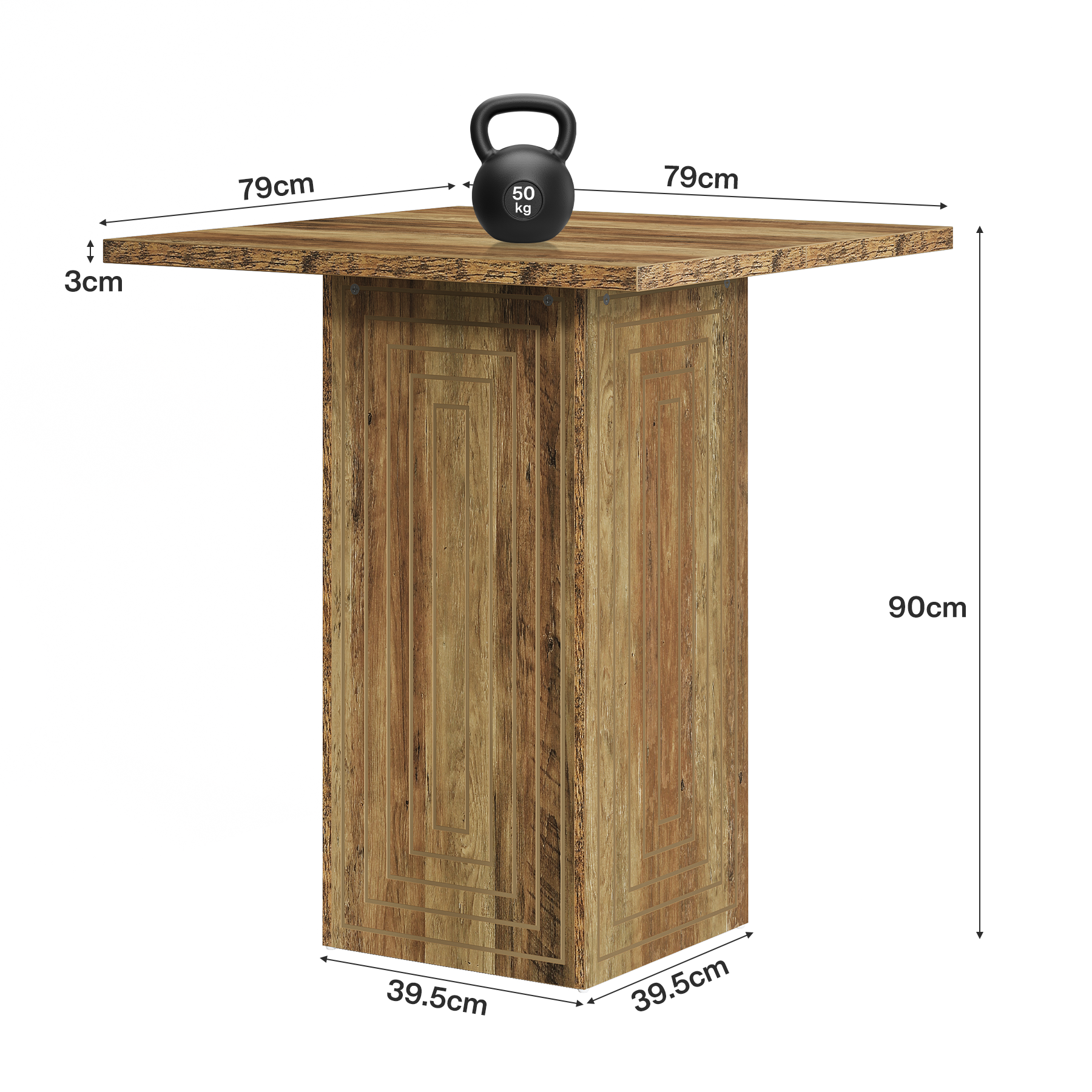 Tribesigns Table de bar carrée de style campagnard de 79 cm avec motif géométrique pour la cuisine et le salon