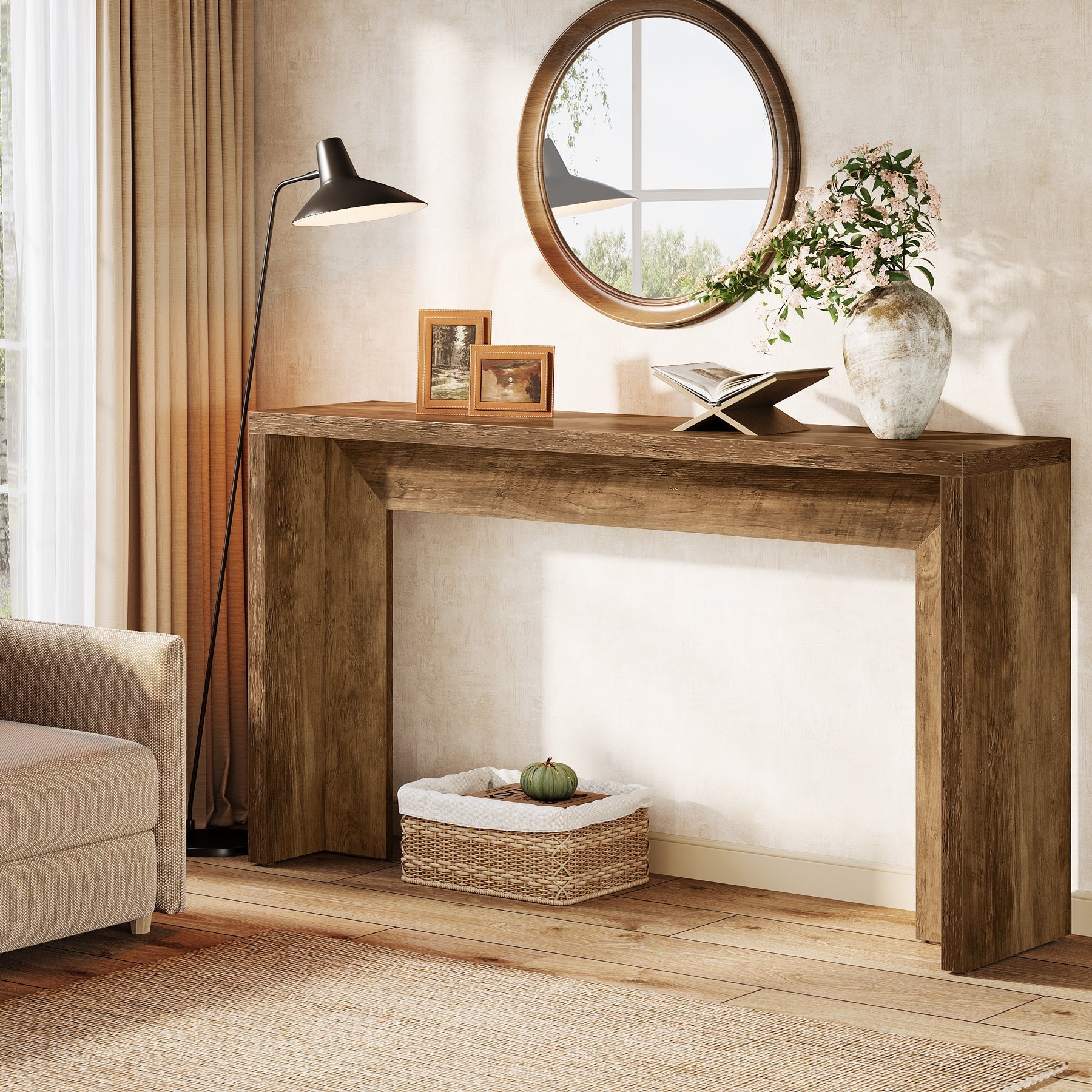 Table console rustique de 140 cm, Table de canapé de ferme Table d'entrée