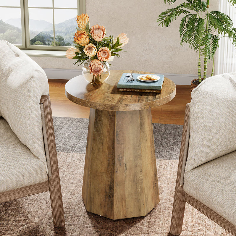 Tribesigns Table d'appoint ronde, Table basse en bois avec base octogonale