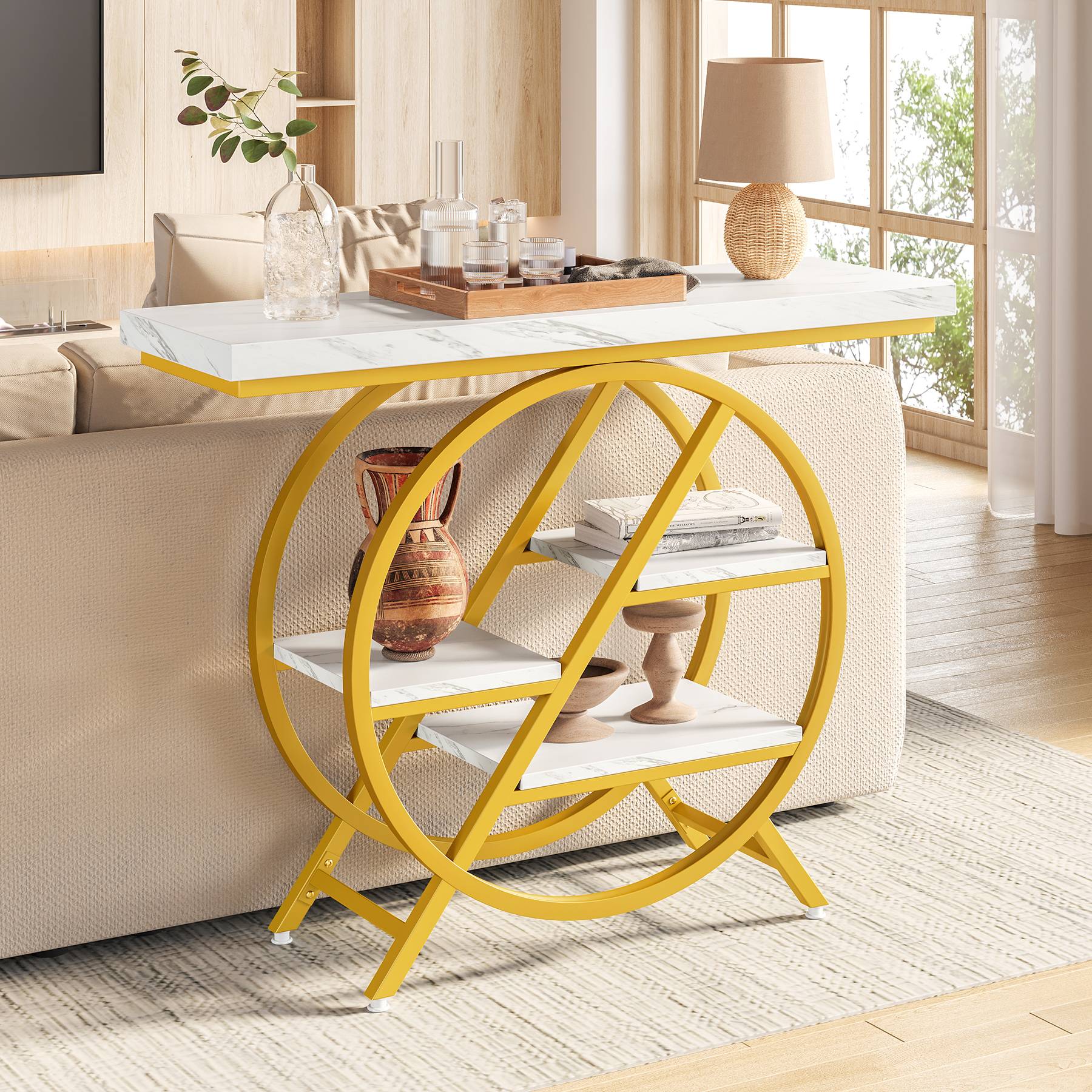 Tribesigns Table console, Table de canapé 100 cm Table d'entrée à 4 niveaux avec cadre géométrique