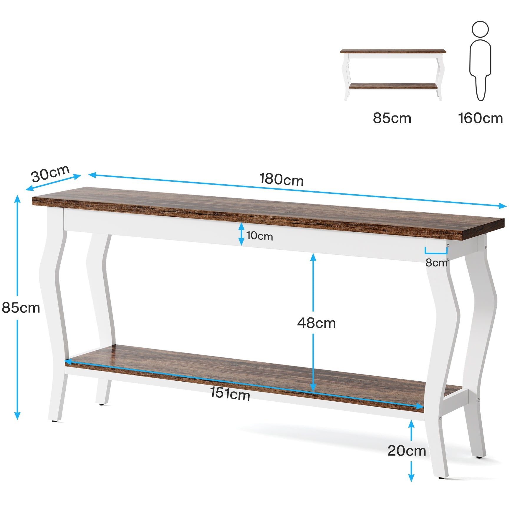 Tribesigns Console de 180 cm, Table d'appoint vintage avec espace de rangement à 2 niveaux