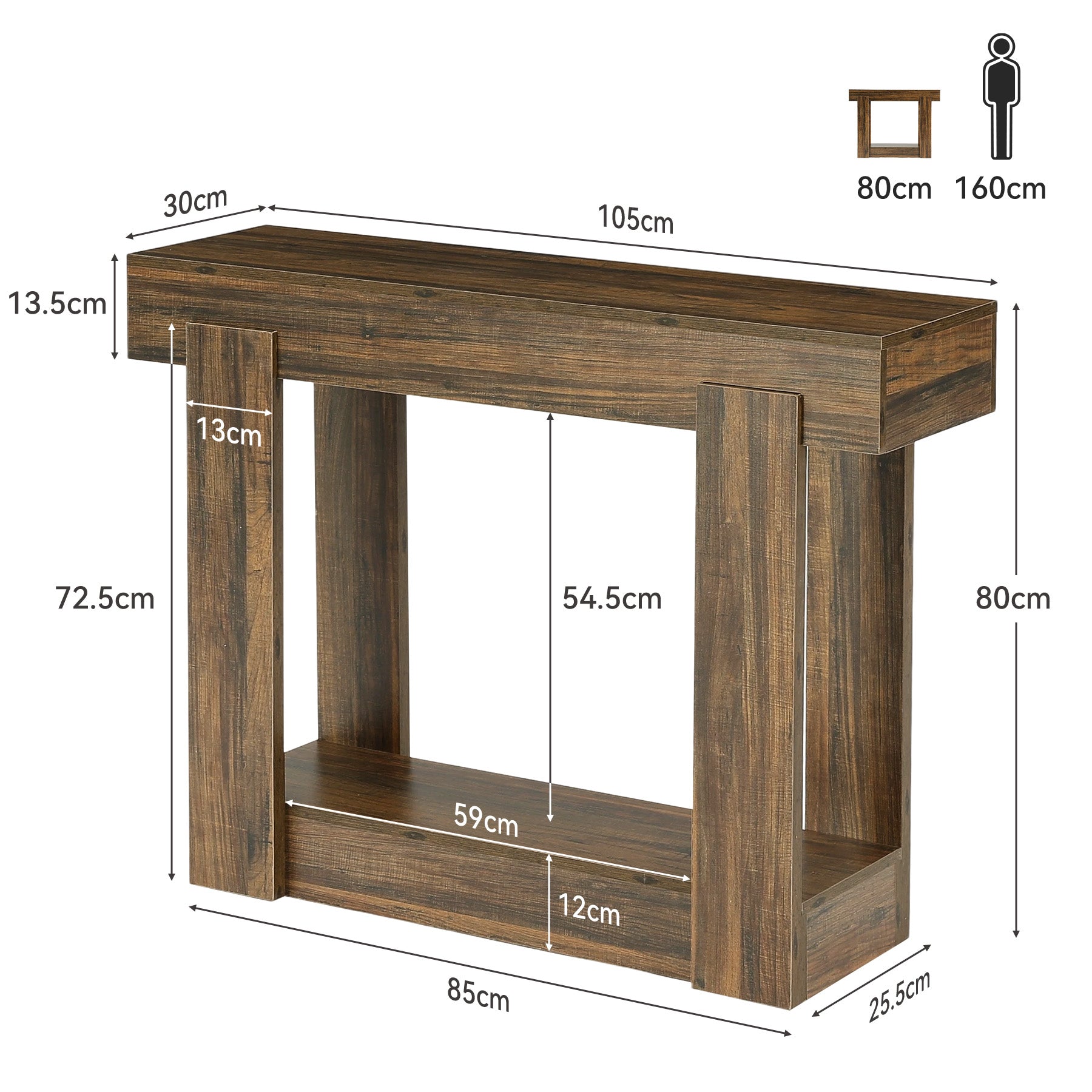 Console de 105 cm avec étagère, Table d'entrée étroite style campagne pour l'entrée et le salon