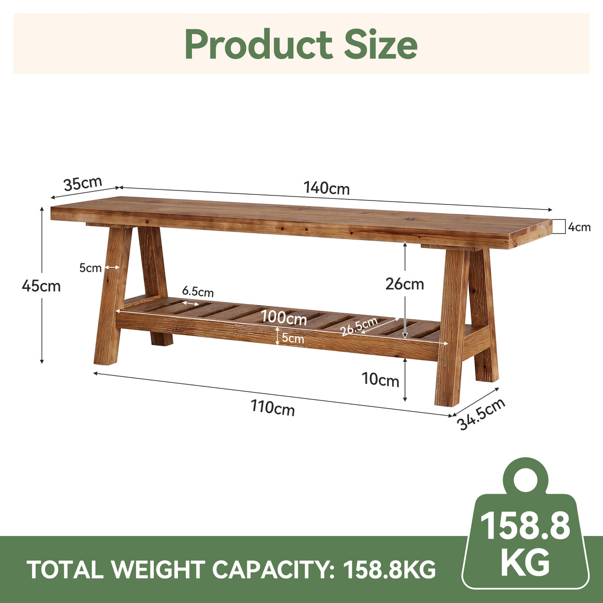 Tribesigns Banquette au bois massif 140 cm Banquette de rangement avec habillage et support de protection Stabile Banquette de rangement