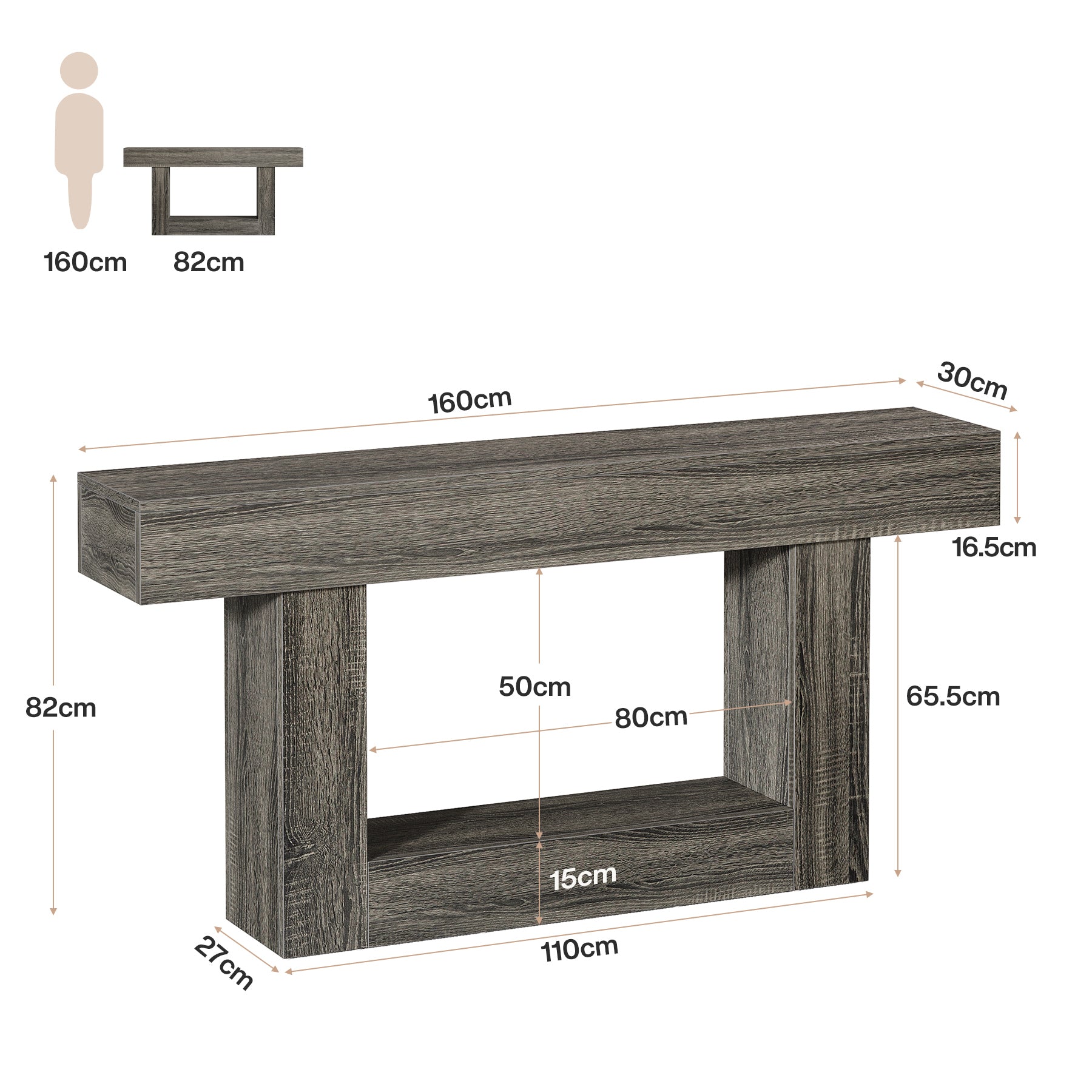 Tribesigns Table console en bois de 160 cm, Table de canapé de ferme à 2 niveaux Table d'entrée