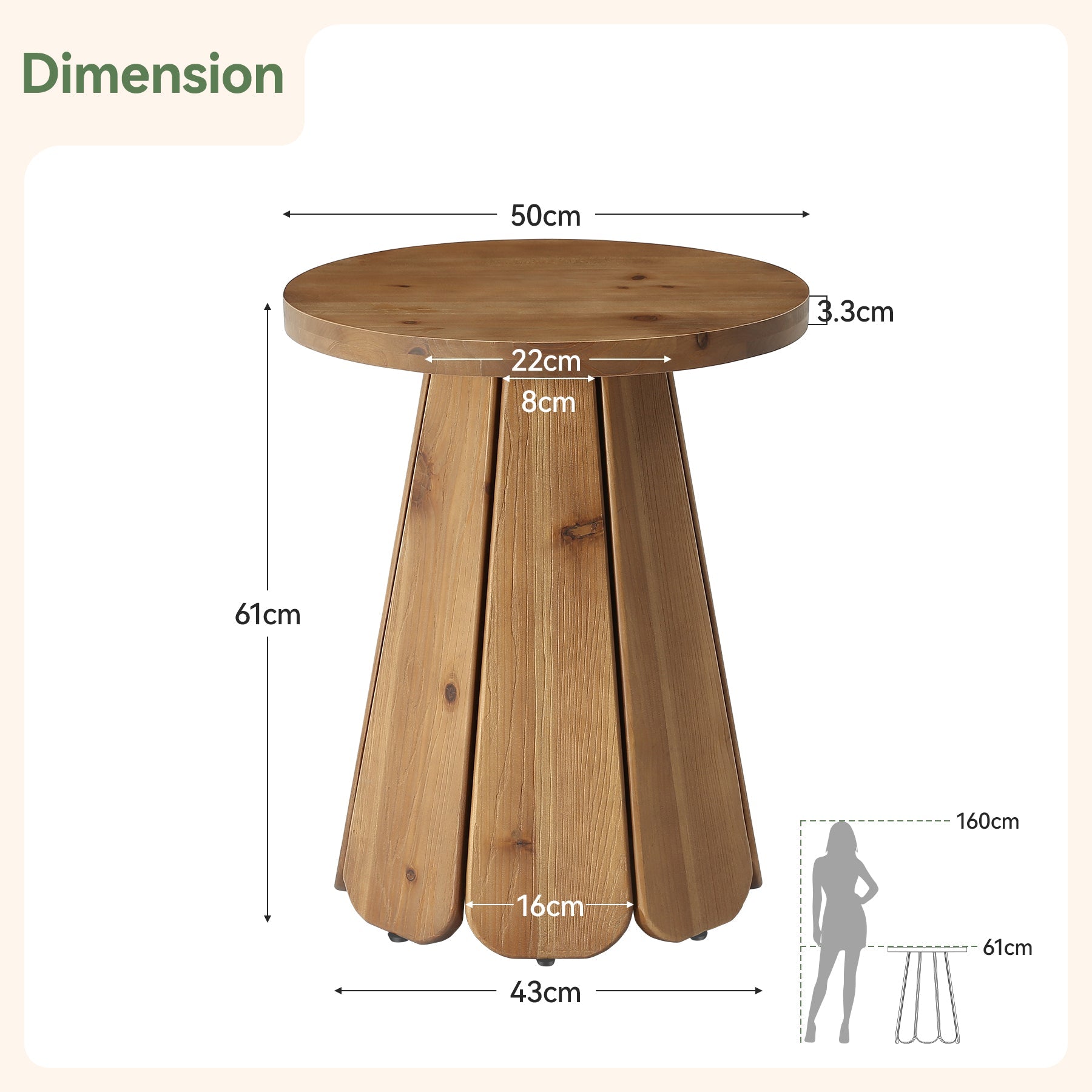 Tribesigns Table d'appoint ronde en bois massif 50 cm, Style champêtre avec piètement sculptural