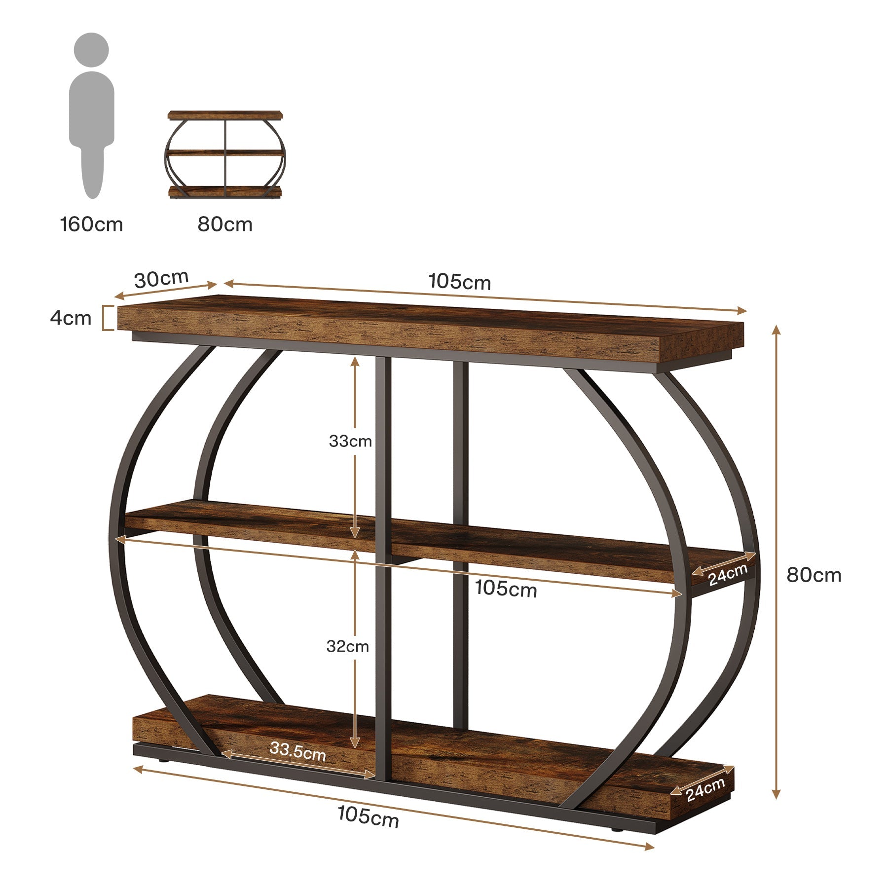 Tribesigns Console de 105 cm, Table d'entrée à 3 niveaux avec cadre en arche