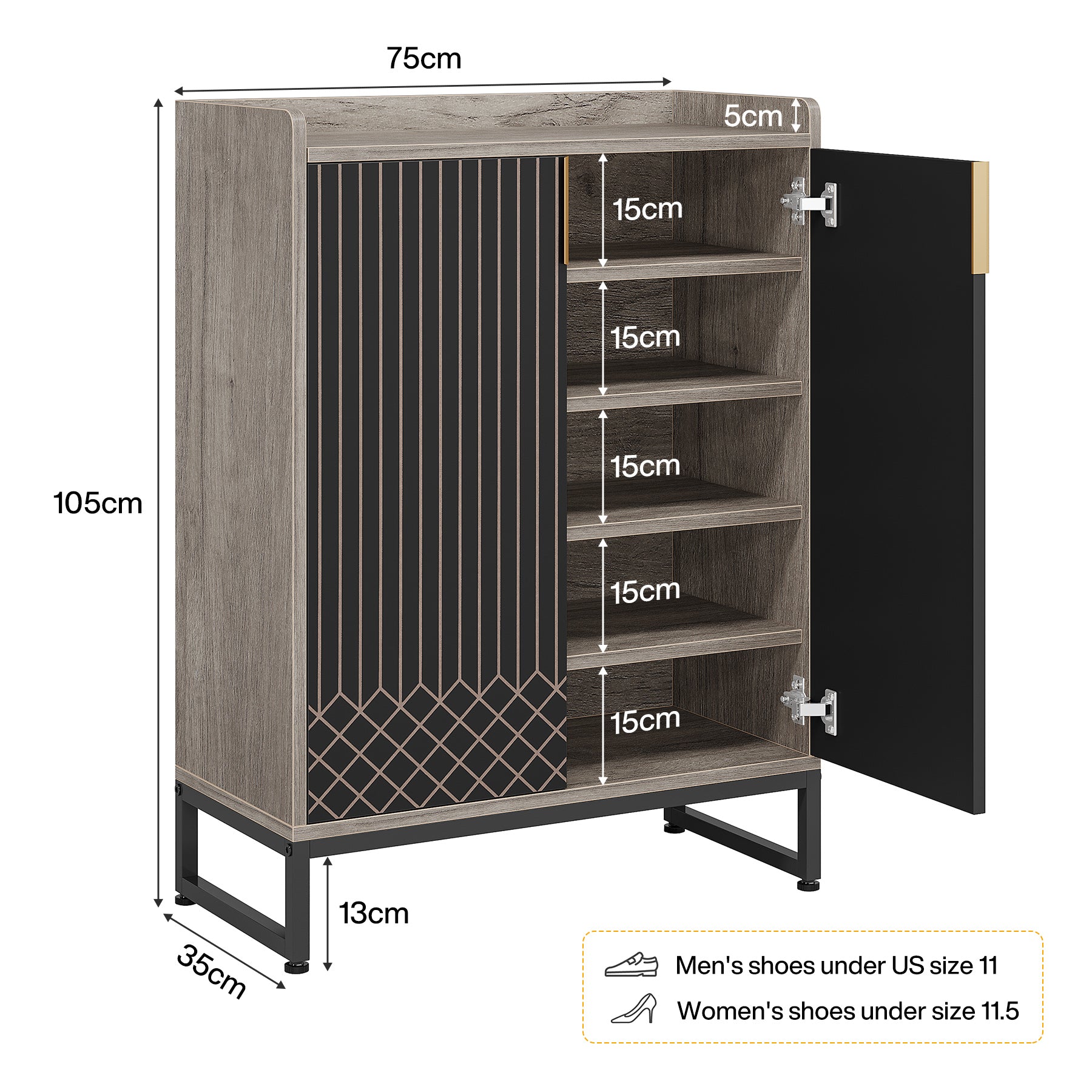 Tribesigns Meuble à chaussures, 25 paires de placards à chaussures avec portes