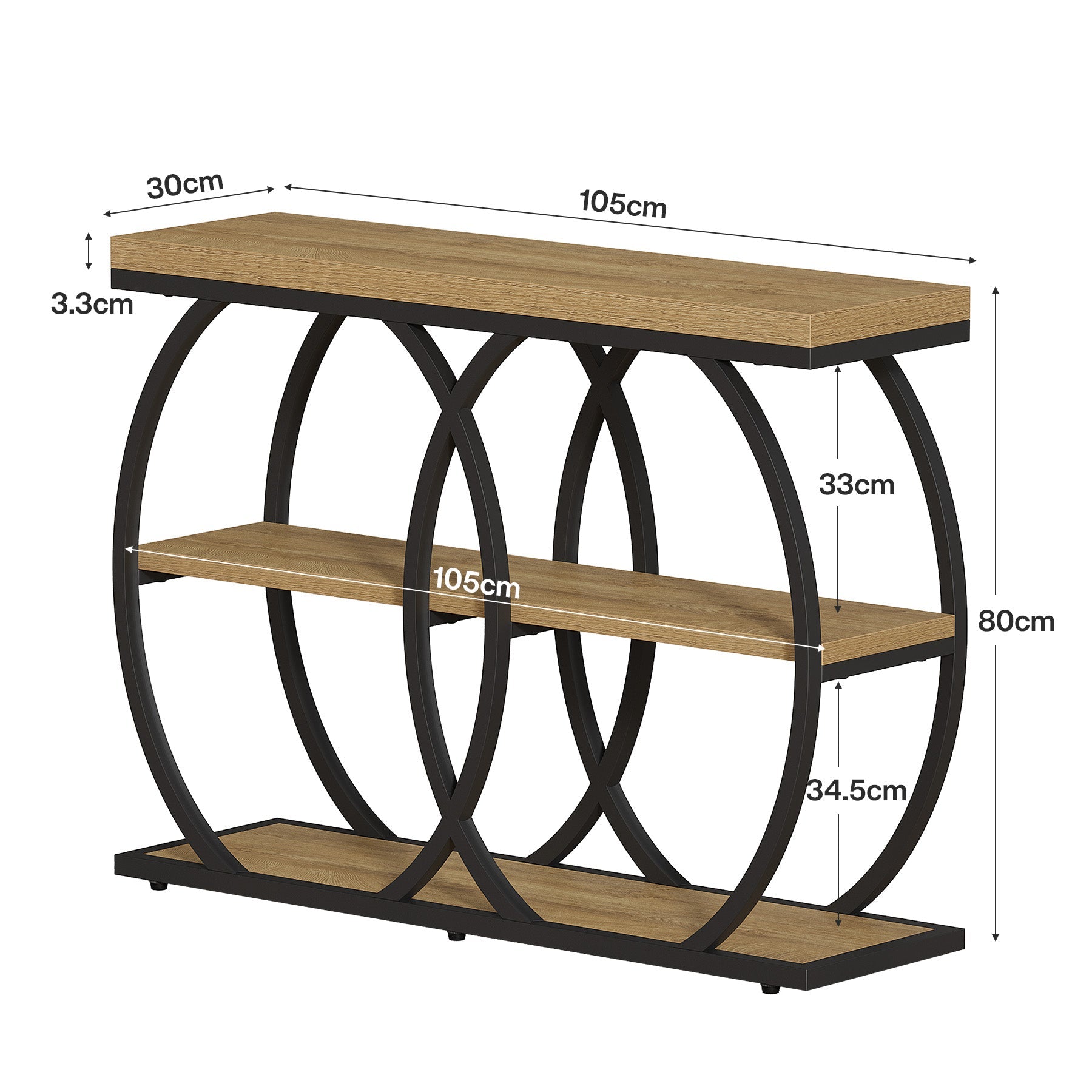 Tribesigns Console industrielle de 105 cm, Table d'appoint à 3 niveaux avec rangement