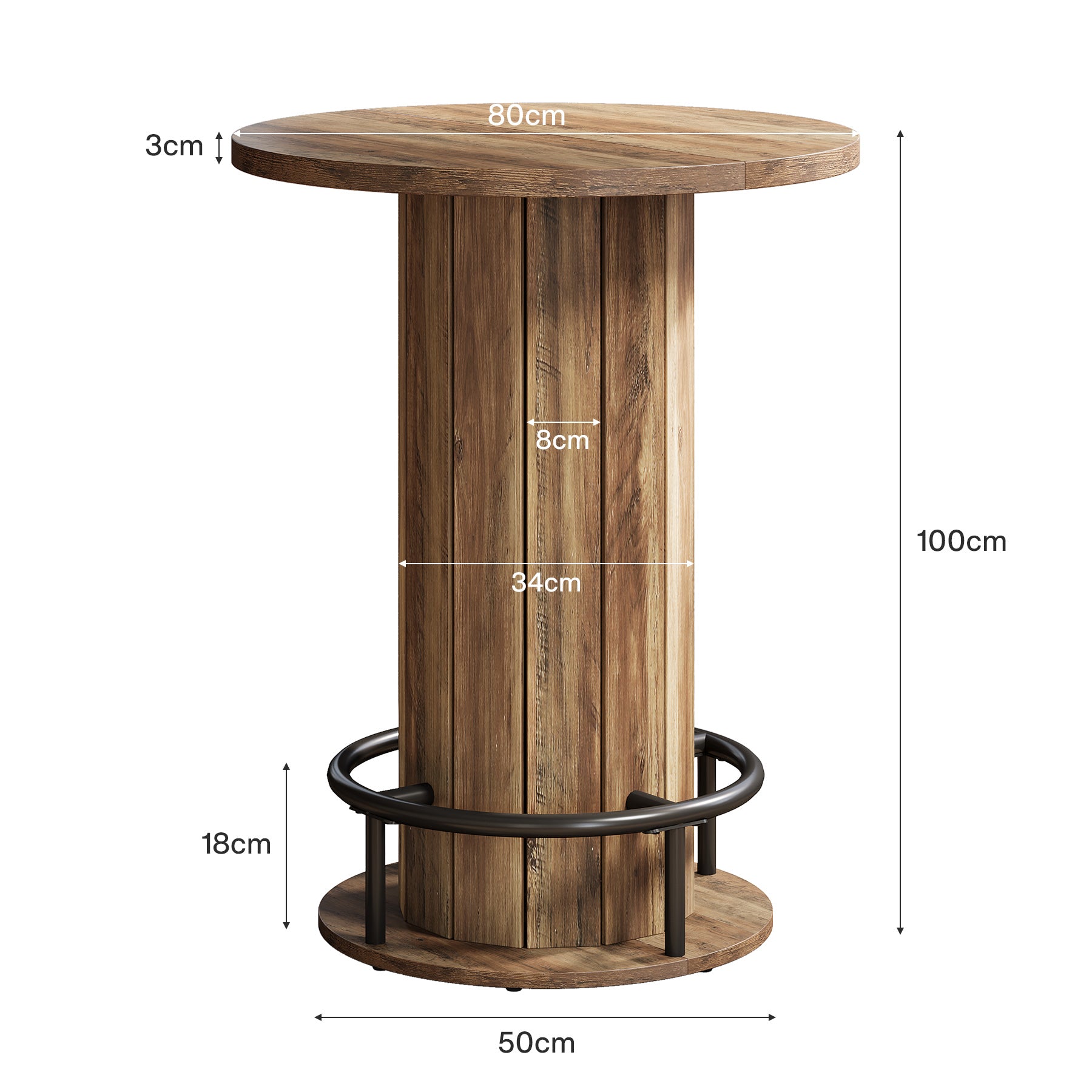 Tribesigns Table haute ronde de 100 cm de haut, Table de bistrot Plateau de table 80 x 80 cm