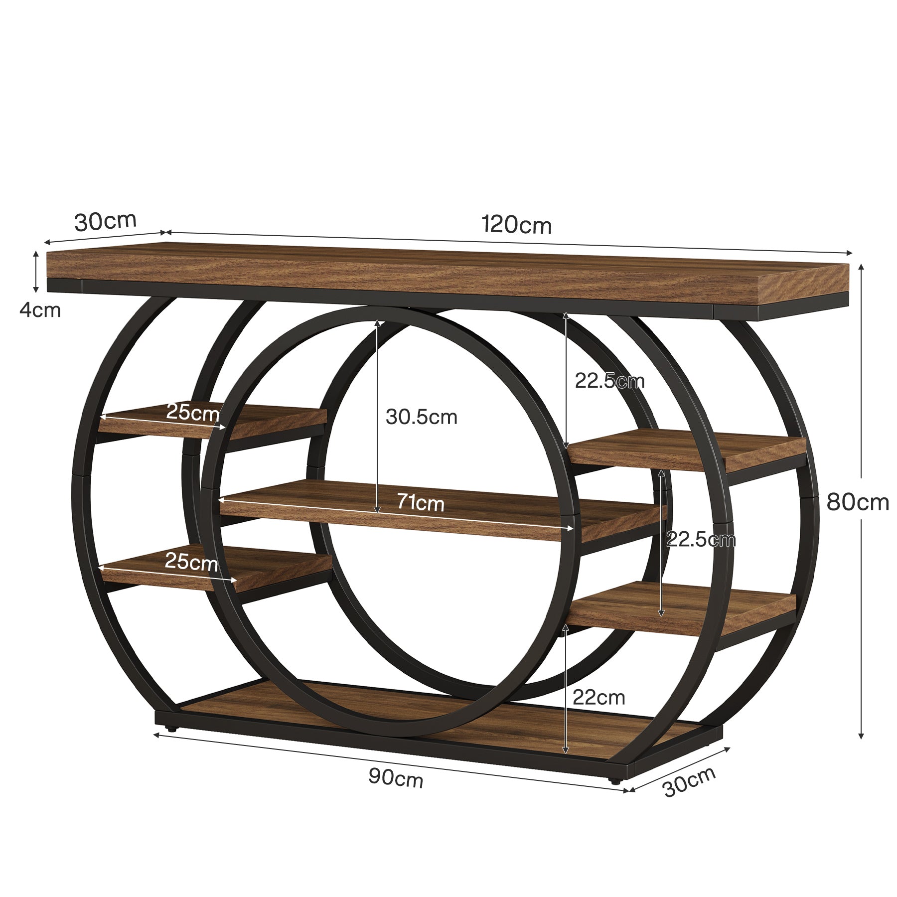 Tribesigns Console de 120 cm, Table de salon industrielle à 5 niveaux avec cadre en métal