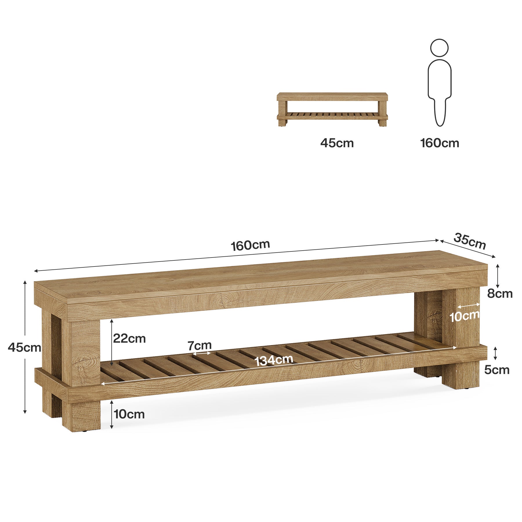 Tribesigns Banc d'entrée de 160 cm de long, Banc de salle à manger avec étagère à lattes