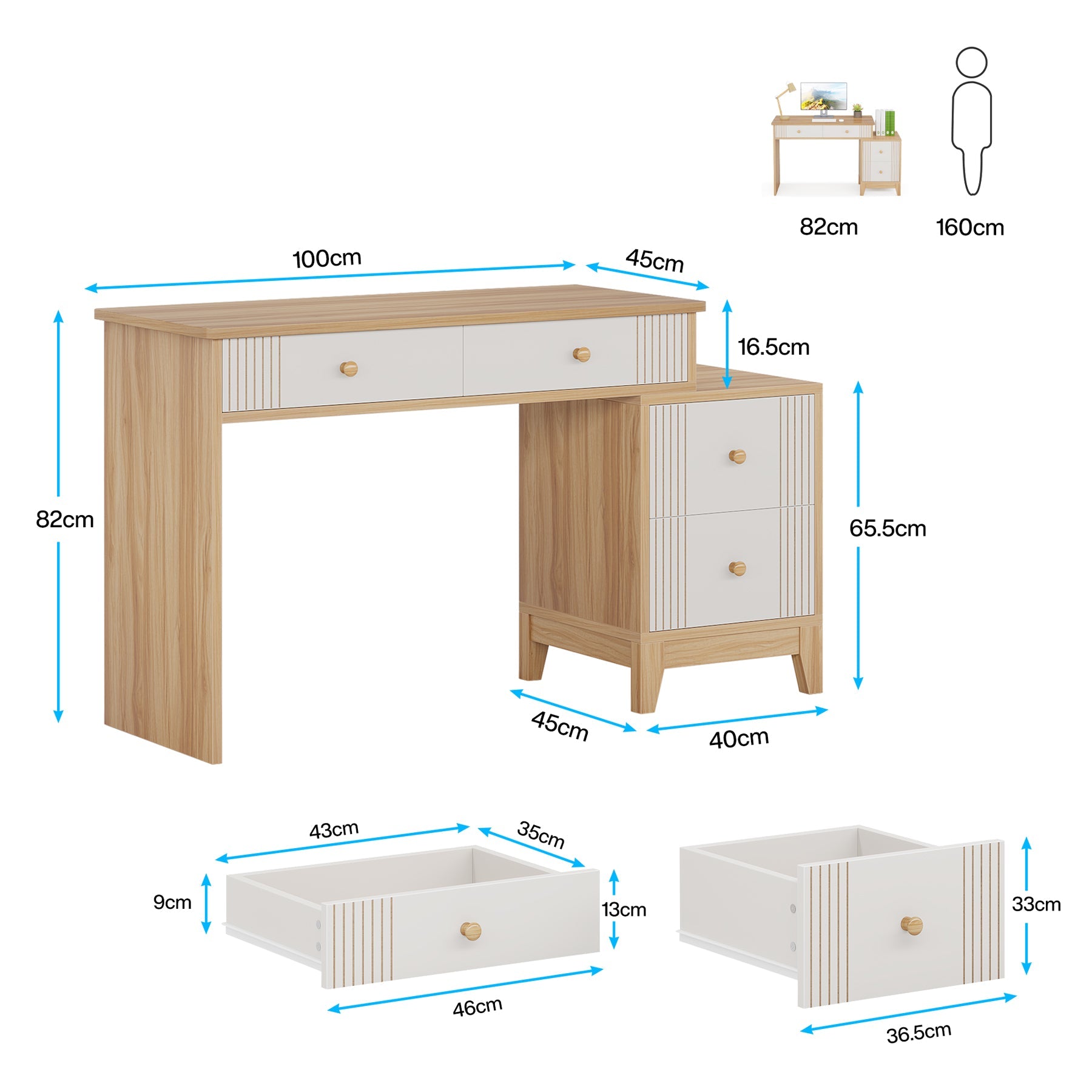Tribesigns Bureau d'ordinateur avec 4 tiroirs, Bureau en bois avec espace de rangement