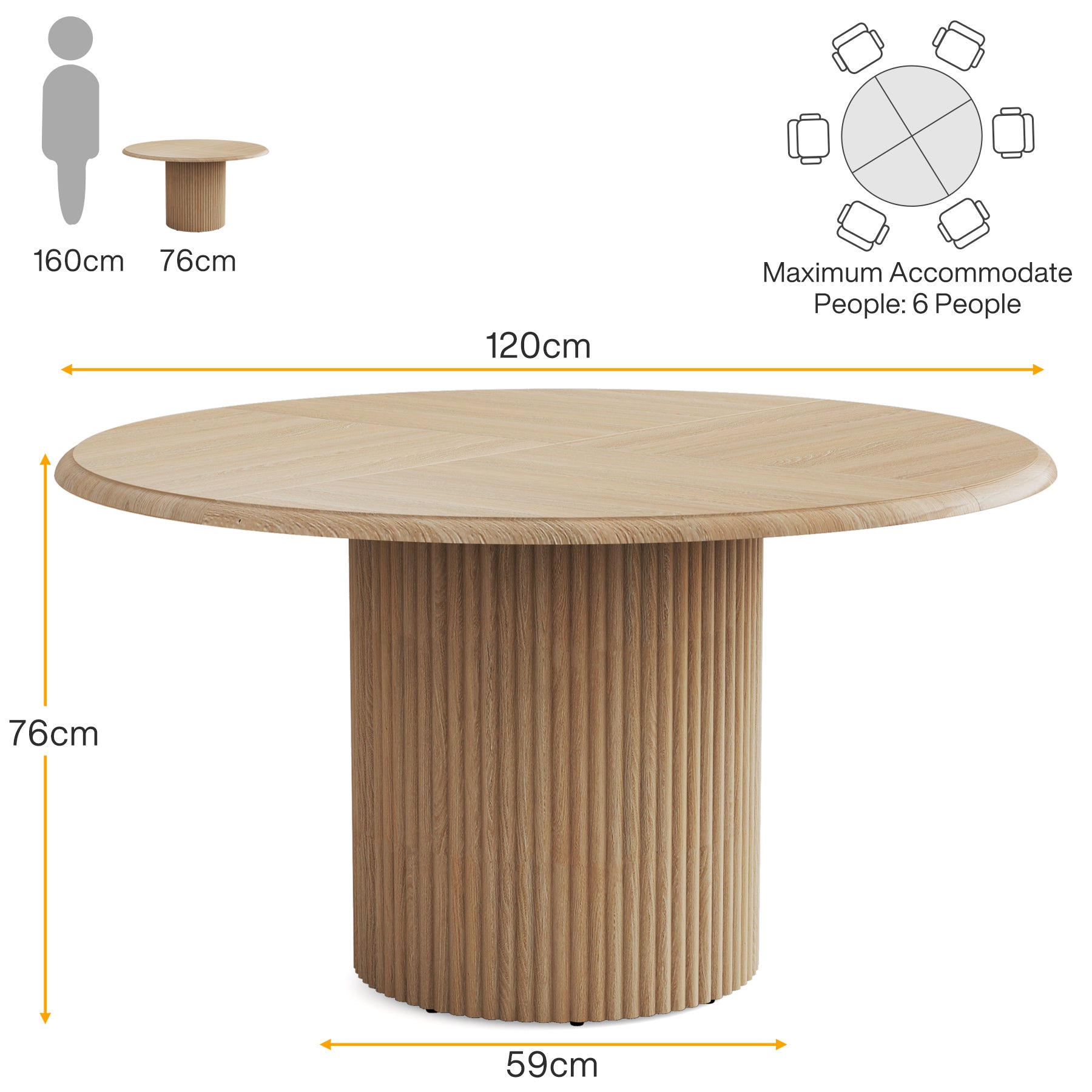 Tribesigns Table de salle à manger ronde, Table de cuisine de style campagnard de 120 cm avec piètement en métal pour 4 personnes