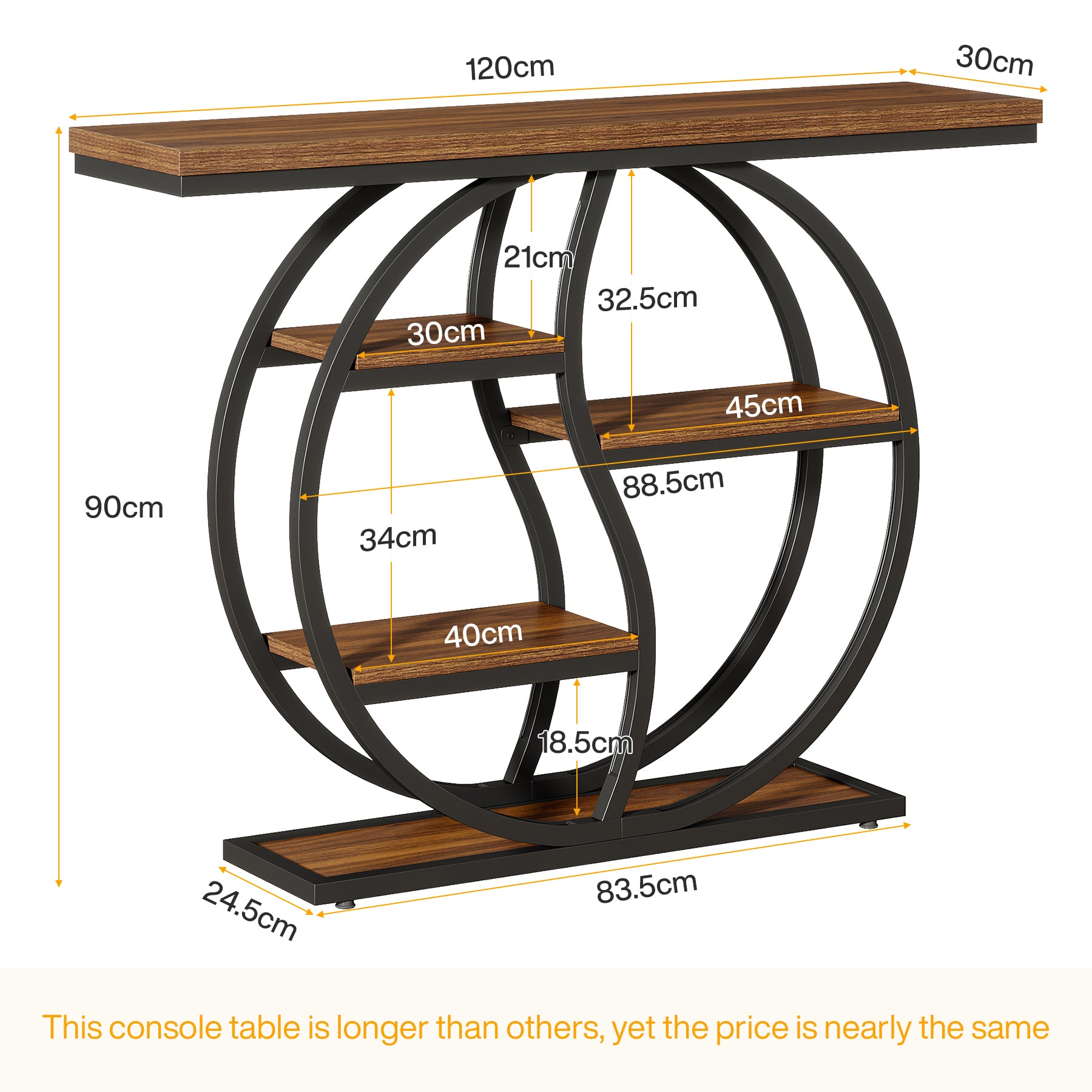 Tribesigns Console de 120 cm à 5 niveaux, Finition marron rustique table d'entrée étroite
