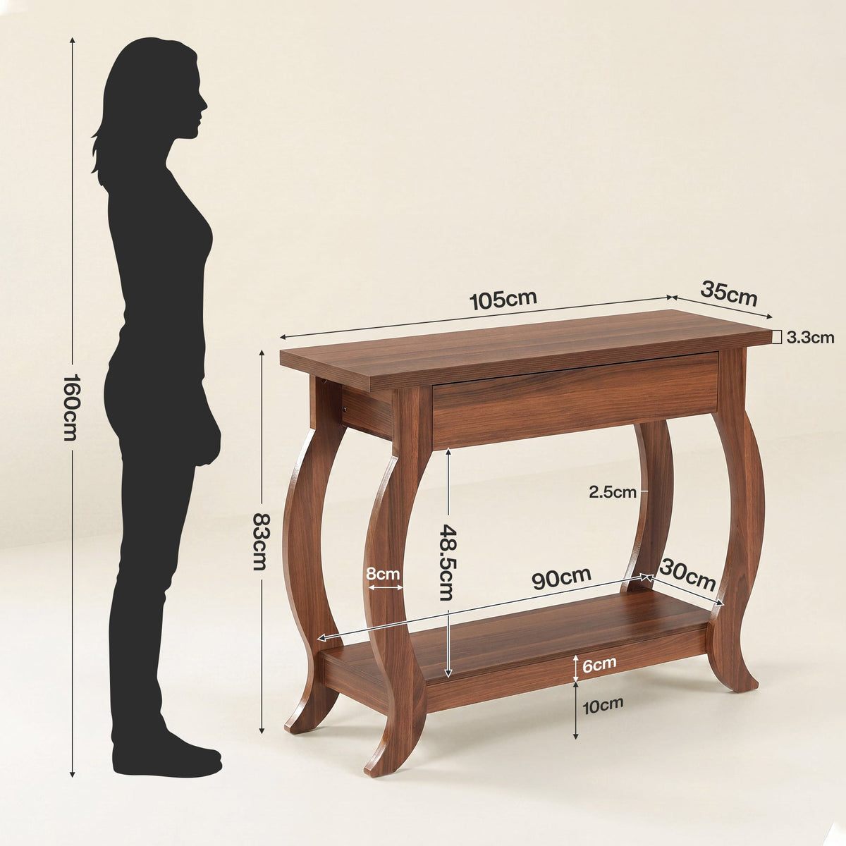 Tribesigns Table console 105 cm avec tiroir, Table d'entrée étroite de style champêtre