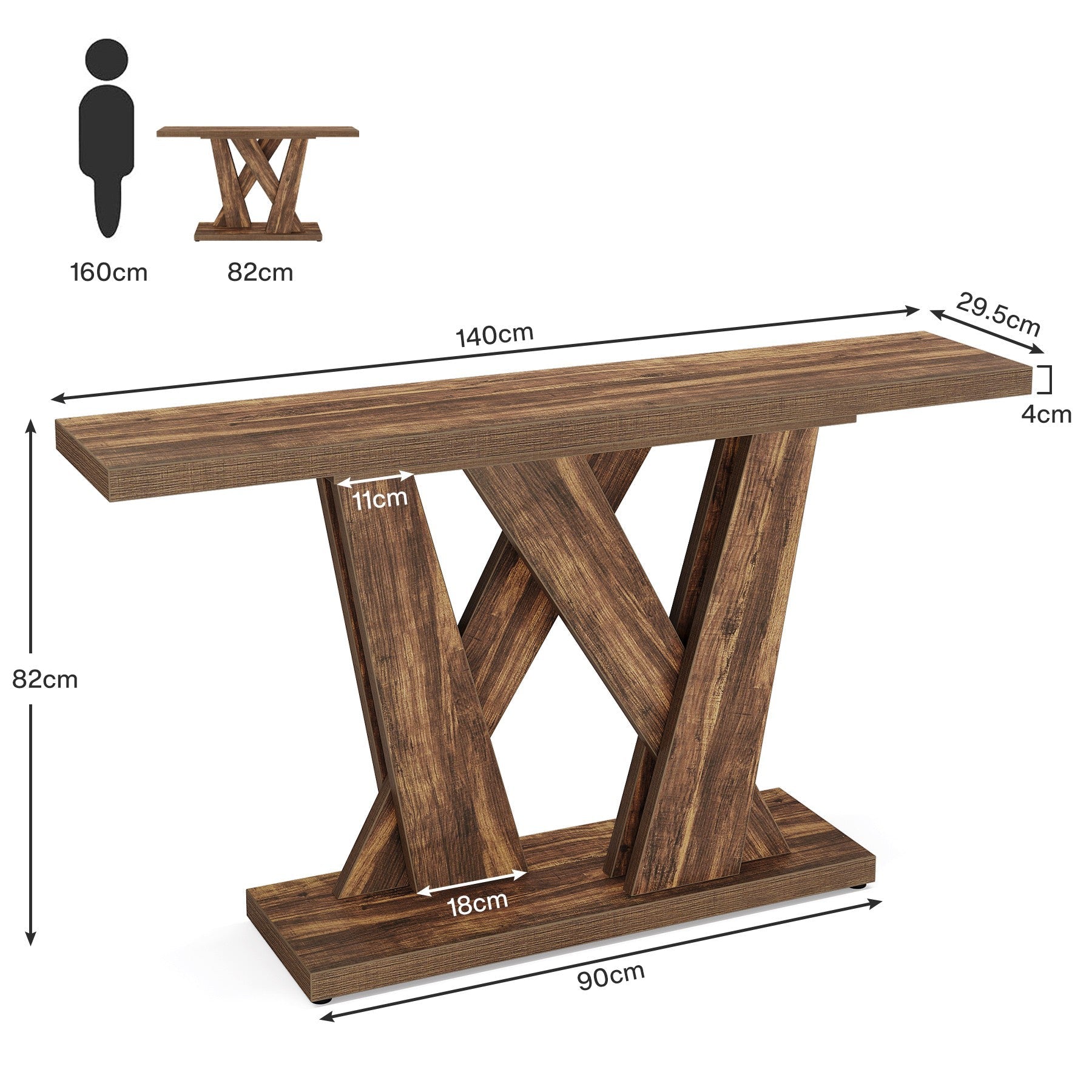 Tribesigns Console de 140 cm, Table d'entrée de ferme avec base géométrique