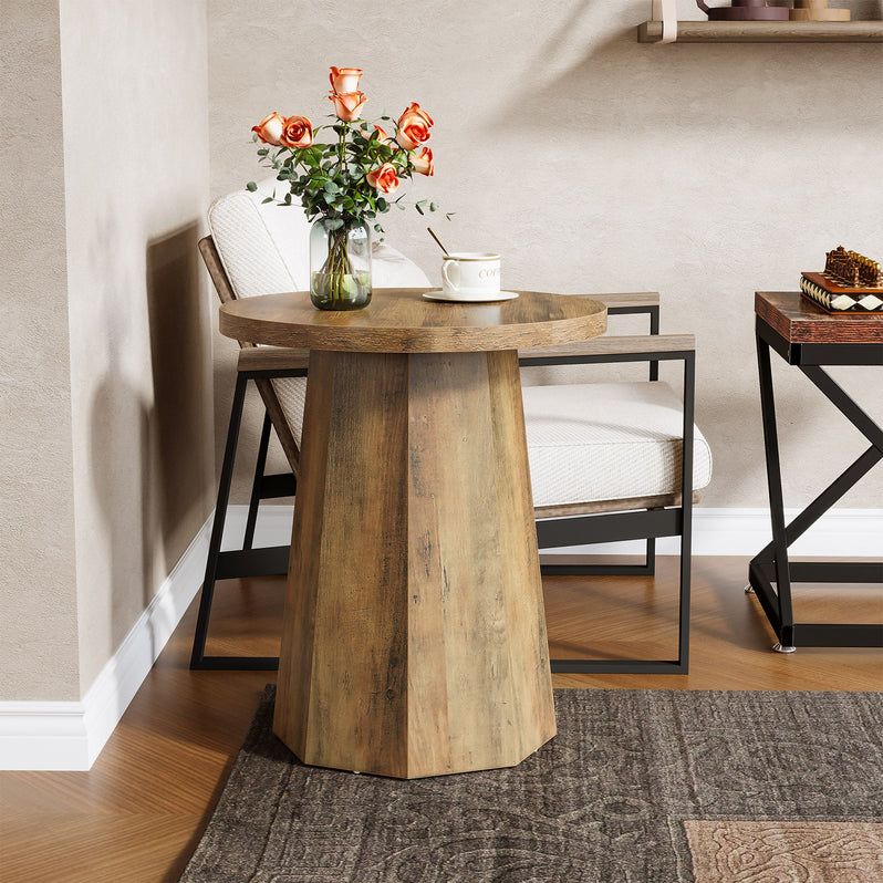 Tribesigns Table d'appoint ronde, Table basse en bois avec base octogonale