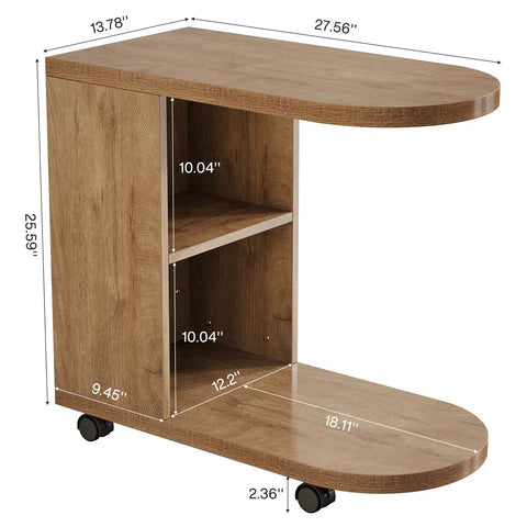 Tribesigns Table d'appoint en forme de C, Table d'appoint de canapé mobile avec espace de rangement