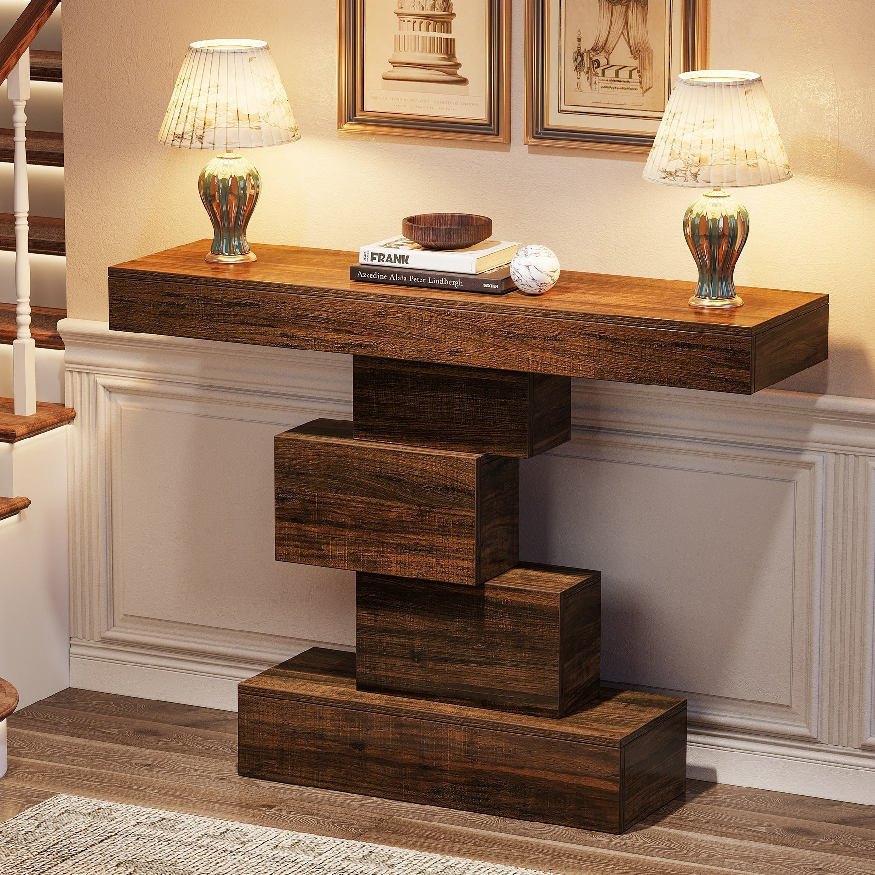 Tribesigns Console de 108 cm, Table de canapé en bois Table d'appoint avec base géométrique