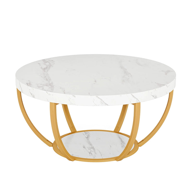 Tribesigns Table basse ronde, Table basse ovale en bois et metal noir
