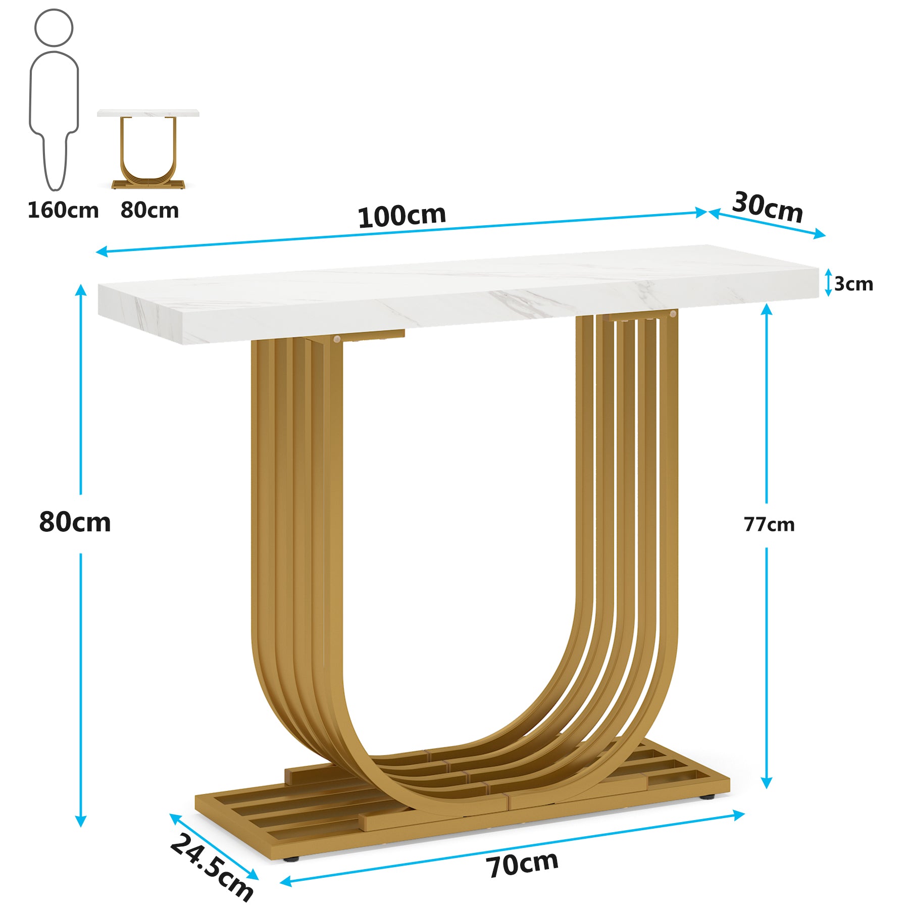 Tribesigns Table console moderne avec base dorée, Table d'entrée en faux marbre