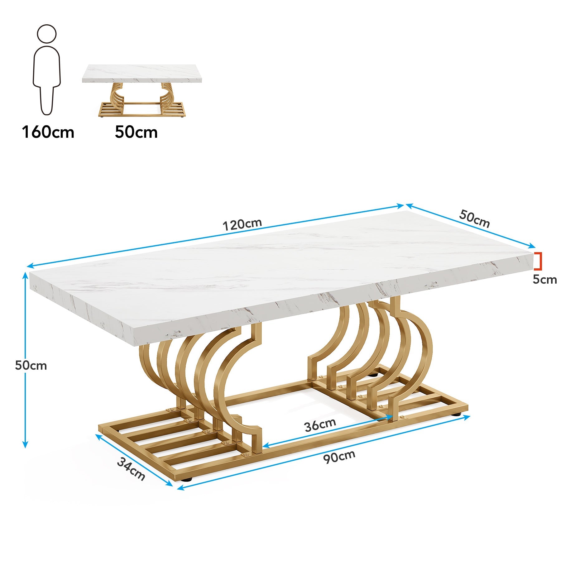Tribesigns Table basse moderne, Faux marbre table avec piètement géométrique