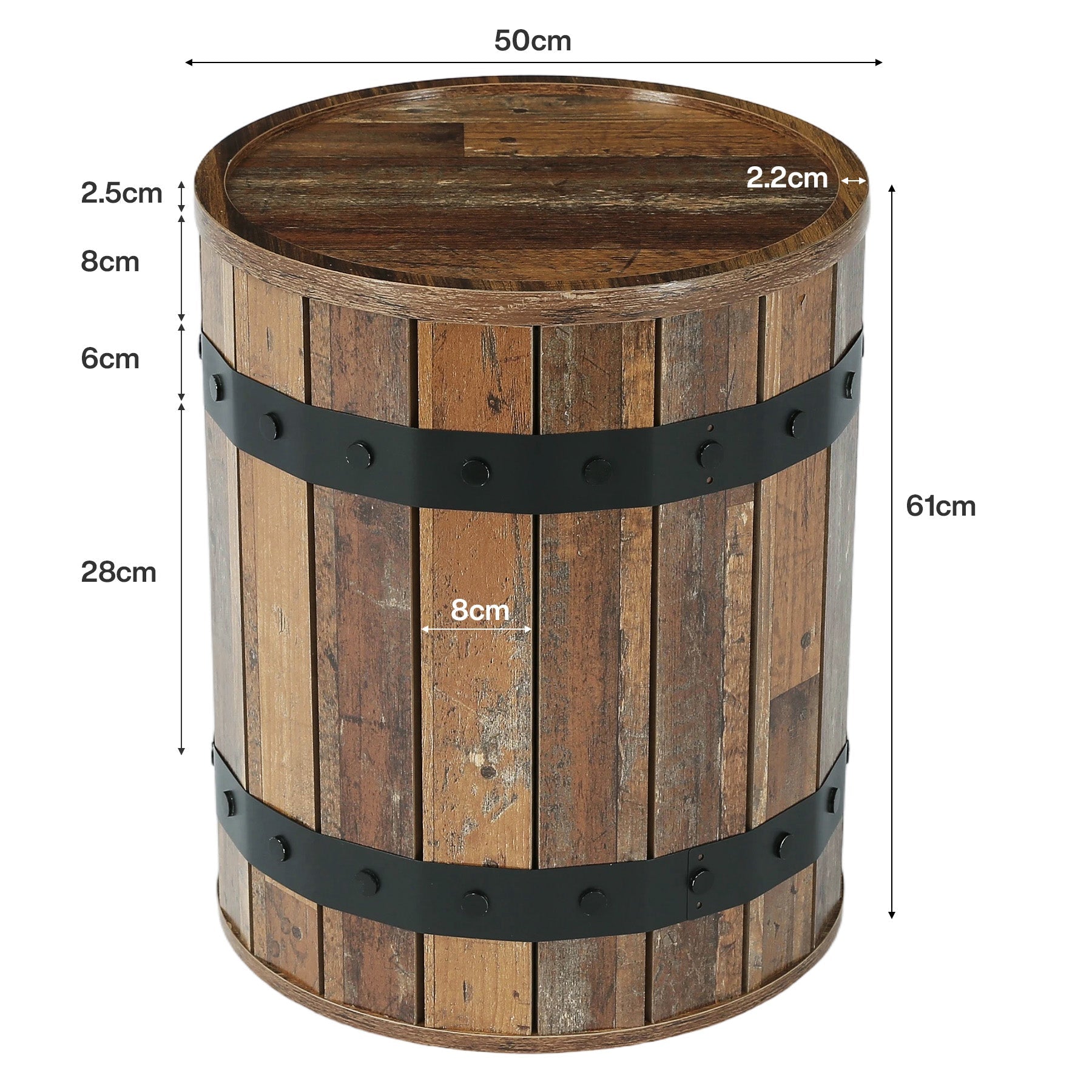 Tribesigns Table d'appoint ronde avec rangement, Table de chevet cylindrique de 50 cm avec couvercle amovible