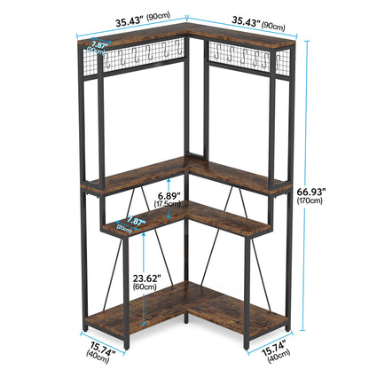Tribesigns Étagère de cuisine d'angle, Étagère de rangement de cuisine avec 15 crochets de suspension
