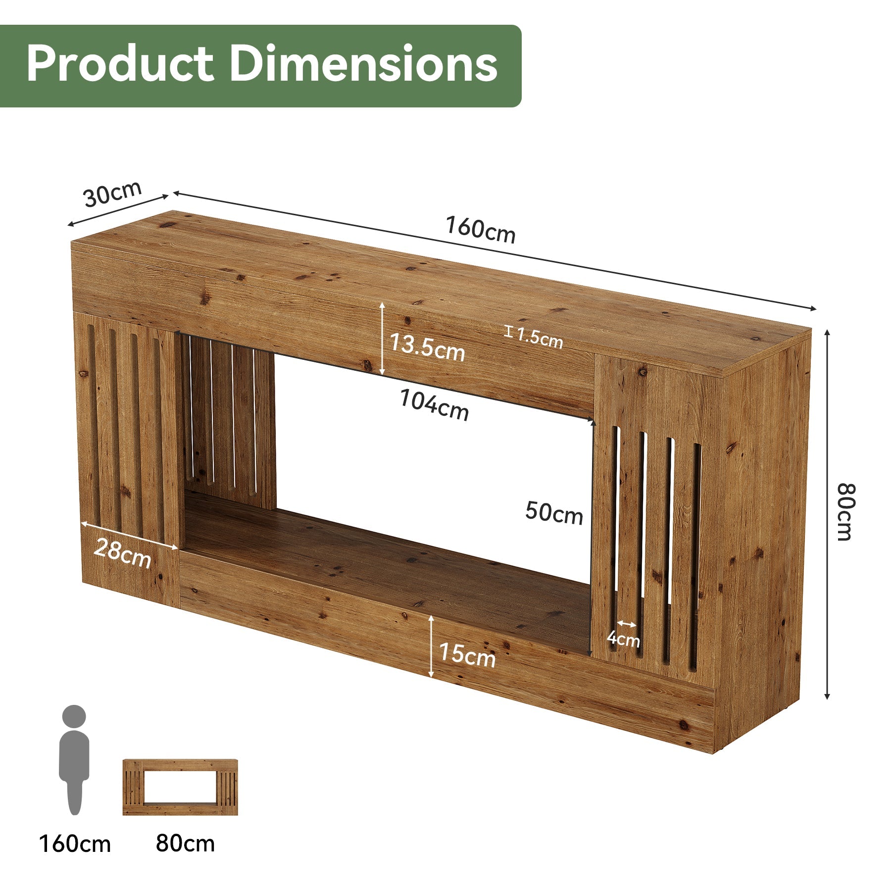 Tribesigns Console en bois massif de 160 cm, Table d'appoint derrière le canapé avec compartiment de rangement