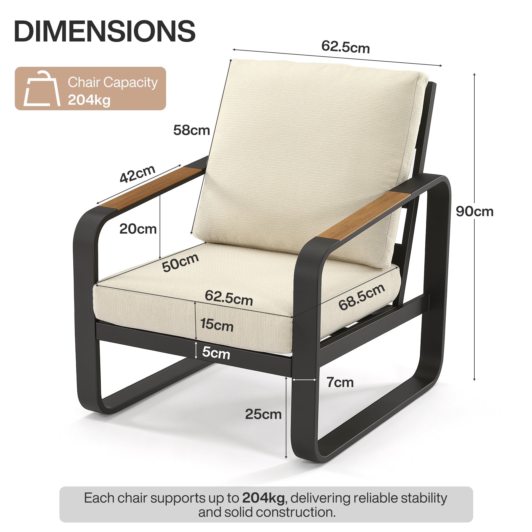 Tribesigns Fauteuil de jardin avec coussins, Chaise de patio en aluminium pour balcon ou jardin