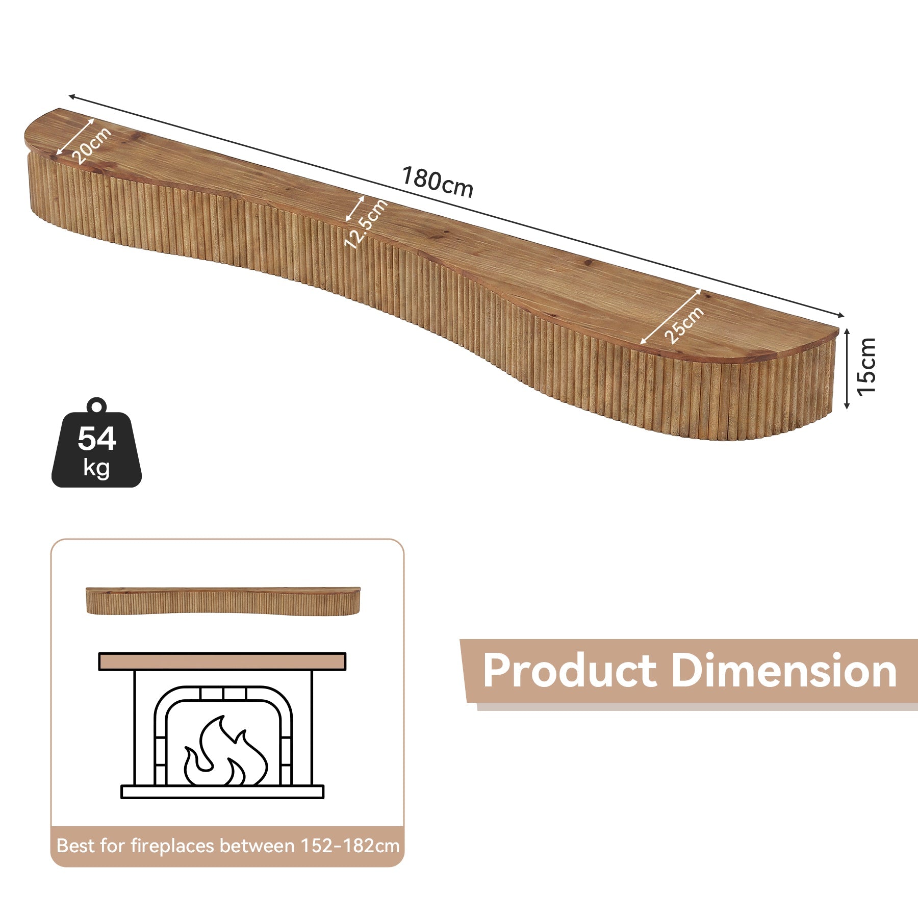Tribesigns Étagère de cheminée flottante en bois massif 180 cm avec motif rainuré