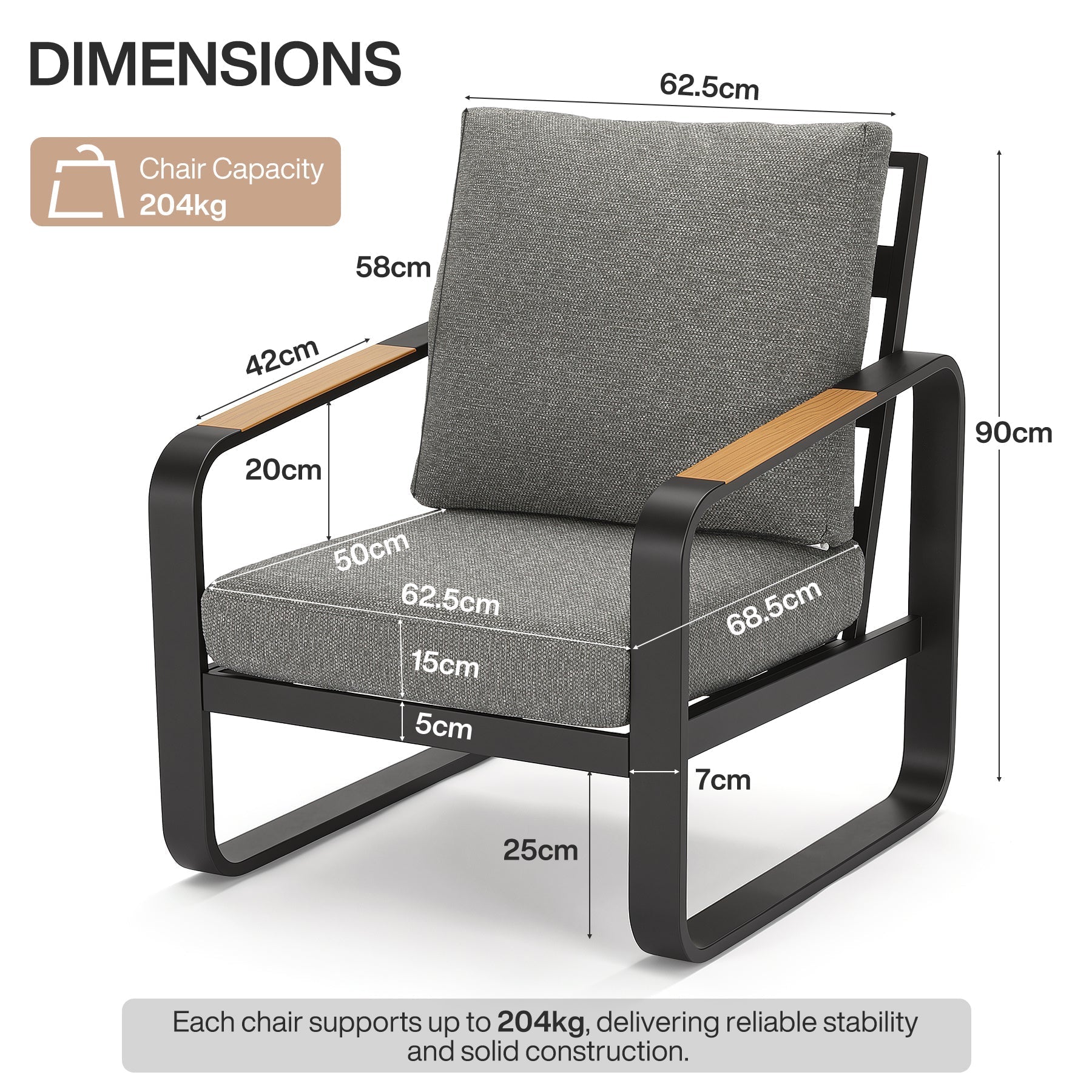 Tribesigns Fauteuil de jardin avec coussins, Chaise de patio en aluminium pour balcon ou jardin