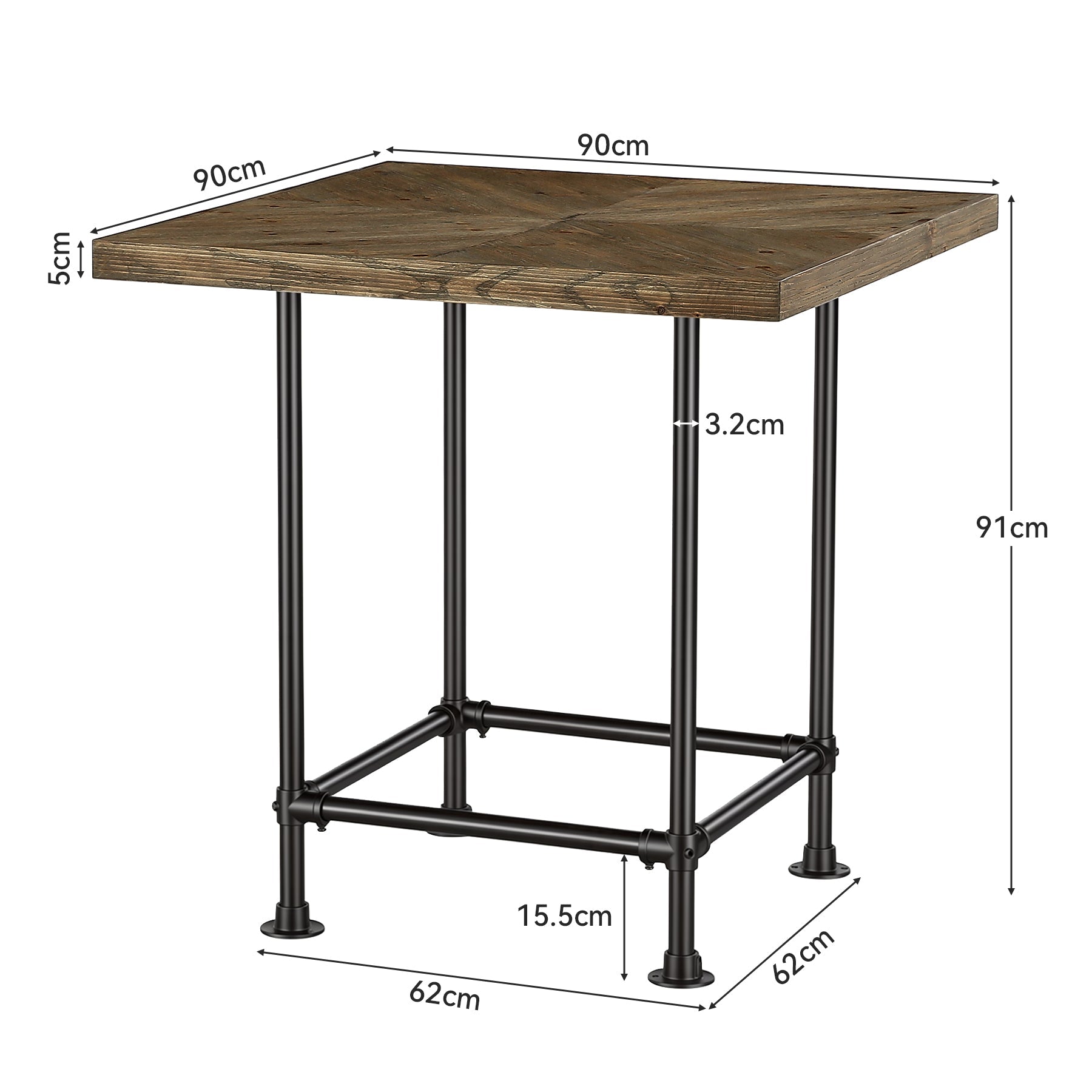 Tribesigns Table de bar de 90 cm de haut, style industriel avec plateau en bois massif