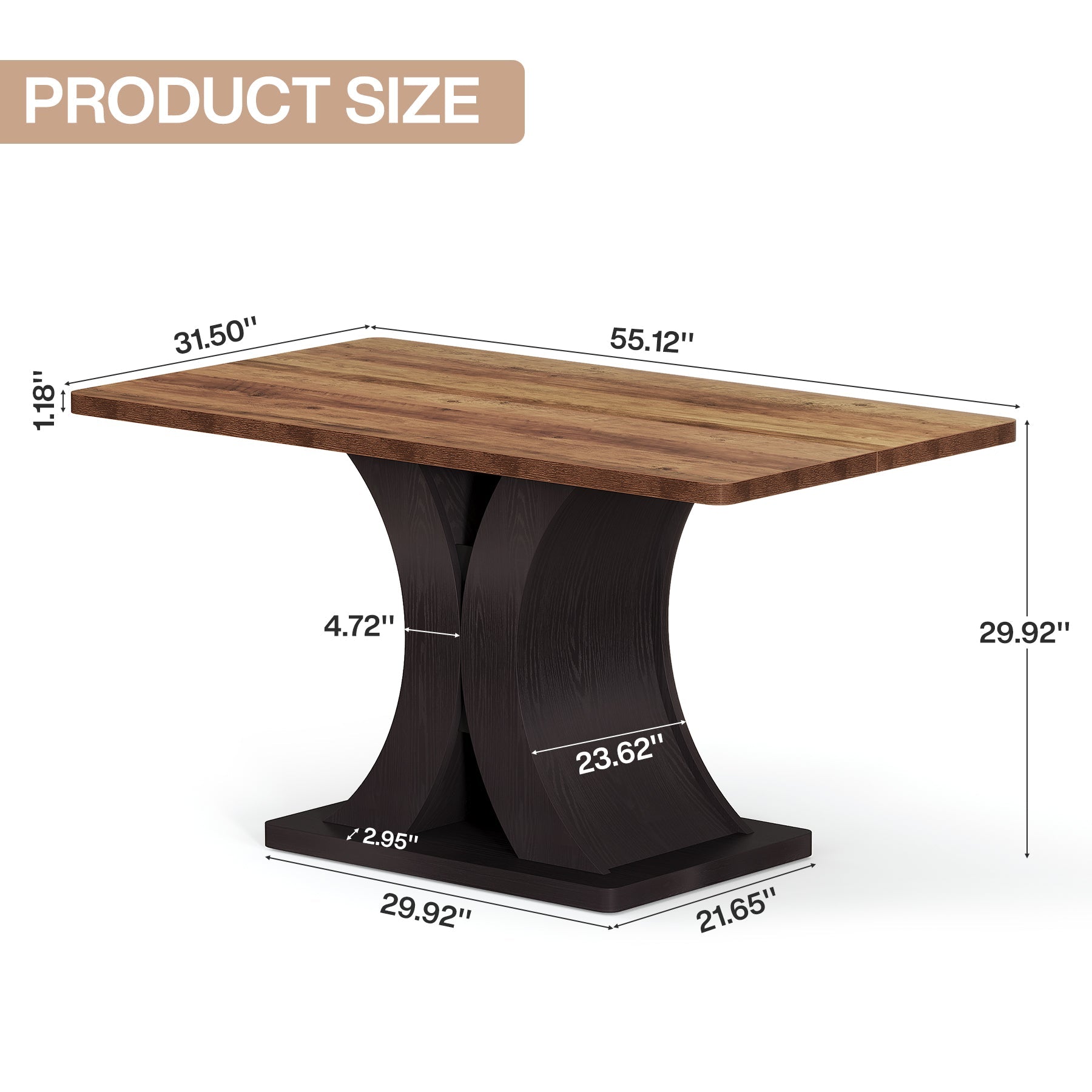 Table de salle à manger 140 cm pour 4 à 6 personnes, Table de cuisine rectangulaire de style champêtre