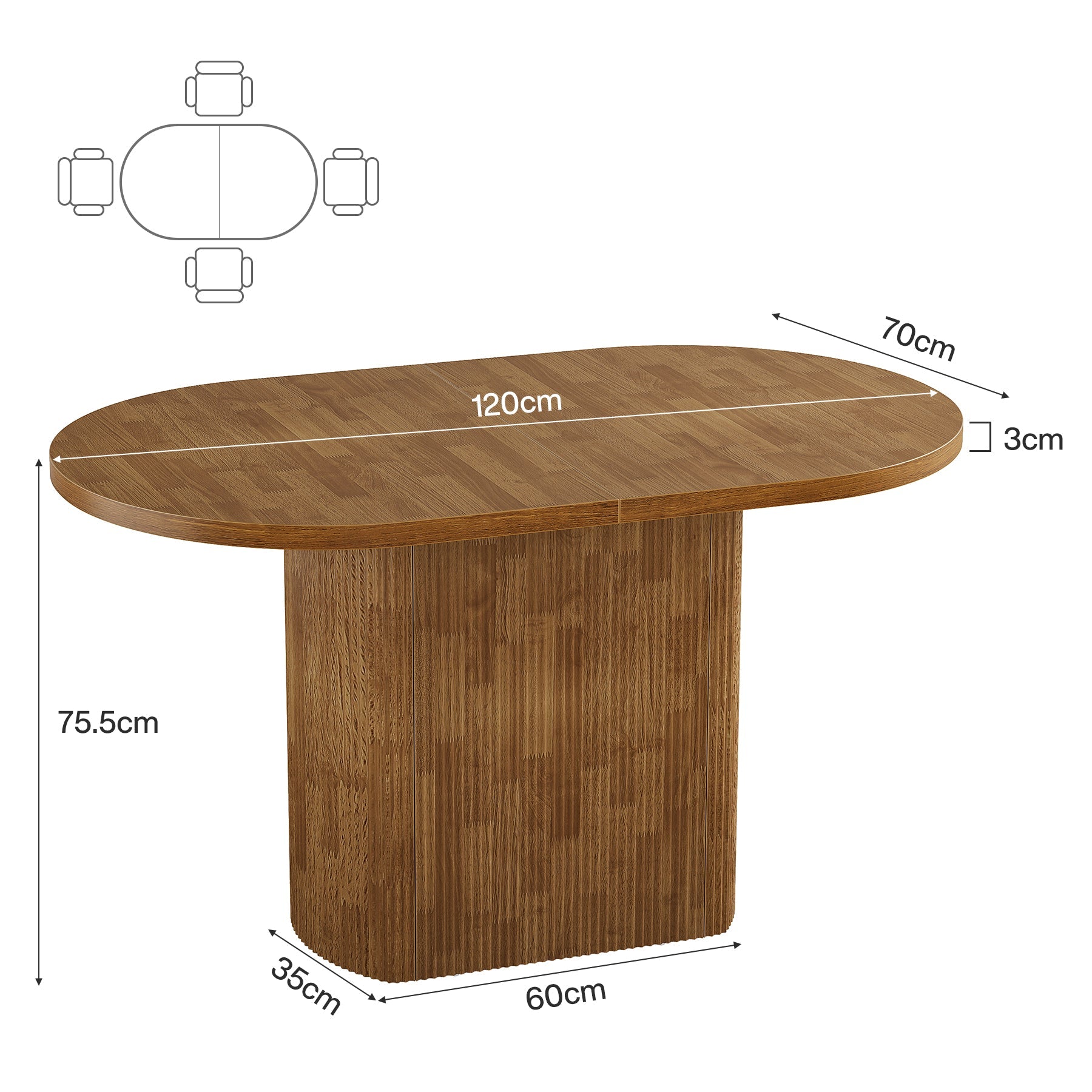 Tribesigns Table à manger ovale de 120 cm pour 4 personnes, Table de cuisine rustique de maison de campagne