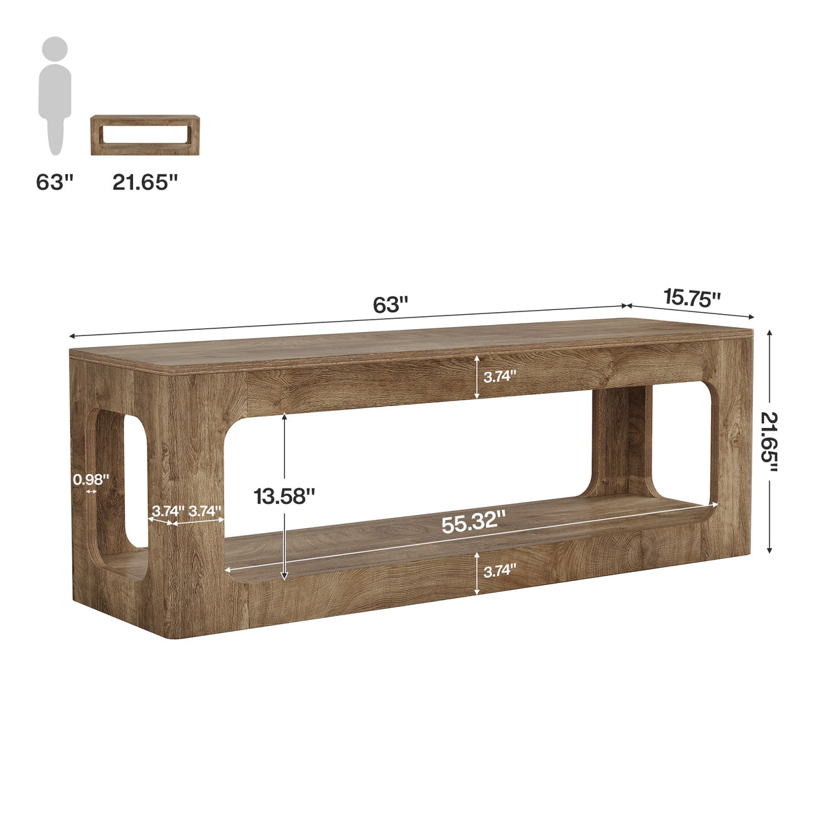 Tribesigns Meuble TV bas 160 cm style maison de campagne pour téléviseurs de 55 à 75 pouces avec 2 niveaux