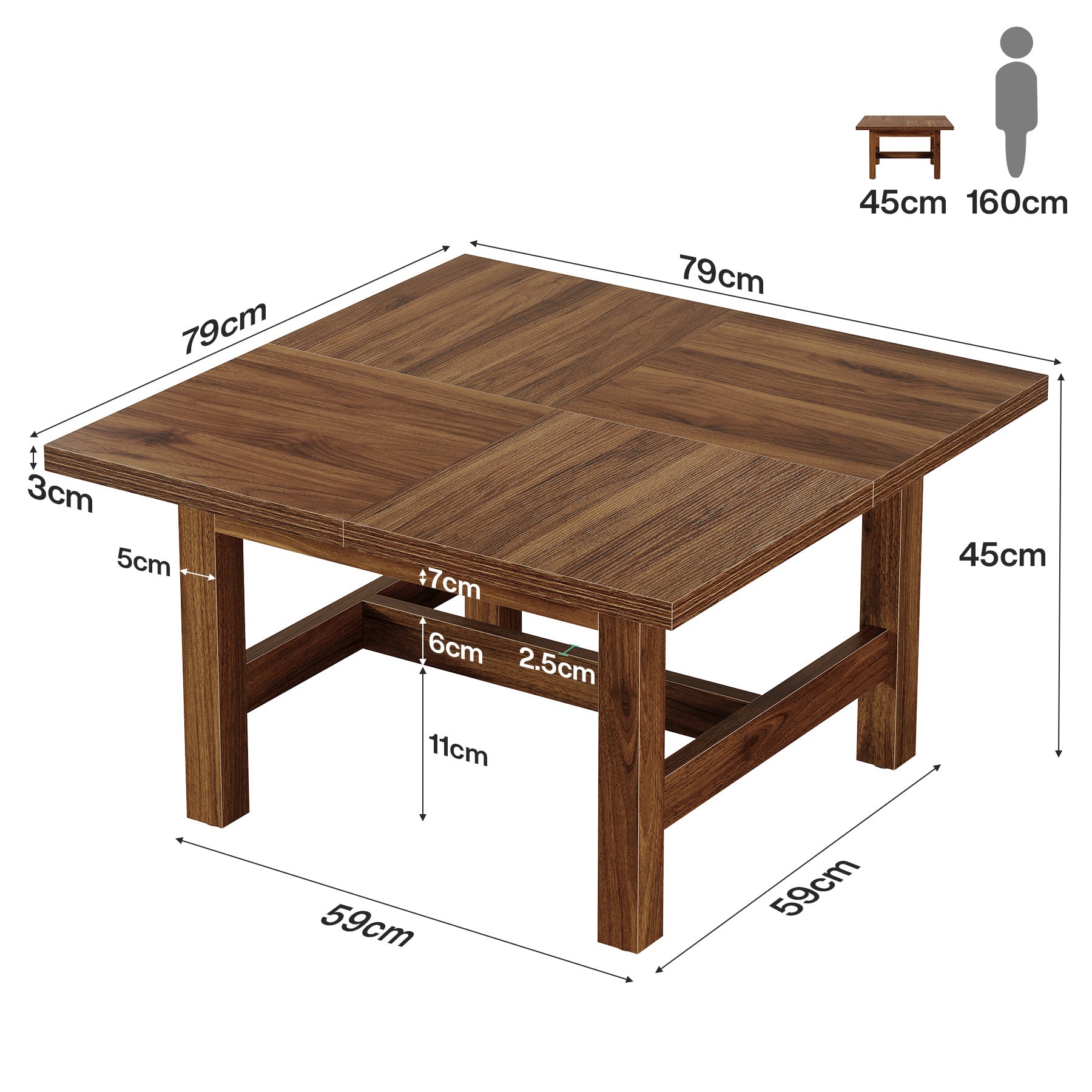Tribesigns Table basse carrée 79 cm, Table de salon avec pieds robustes et grand plateau