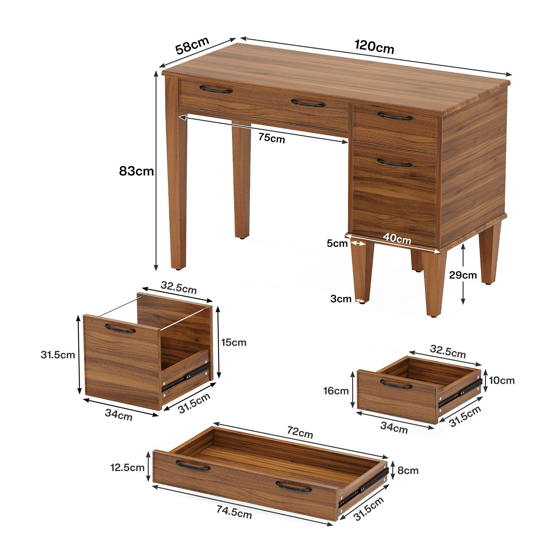 Tribesigns Bureau d'ordinateur de 120 cm, Bureau rustique avec classeur