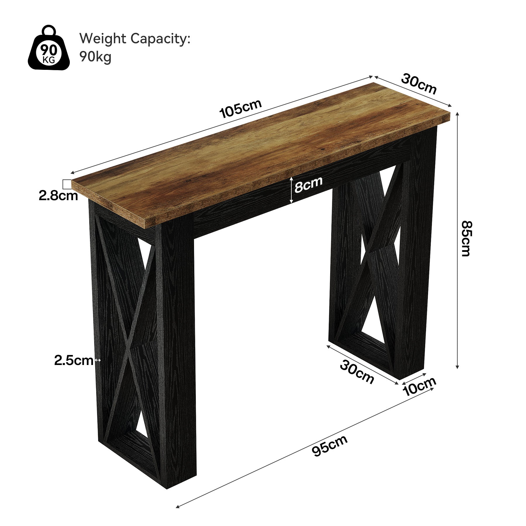 Tribesigns Console étroite 105 cm, Table d'entrée style industriel avec étagère de rangement