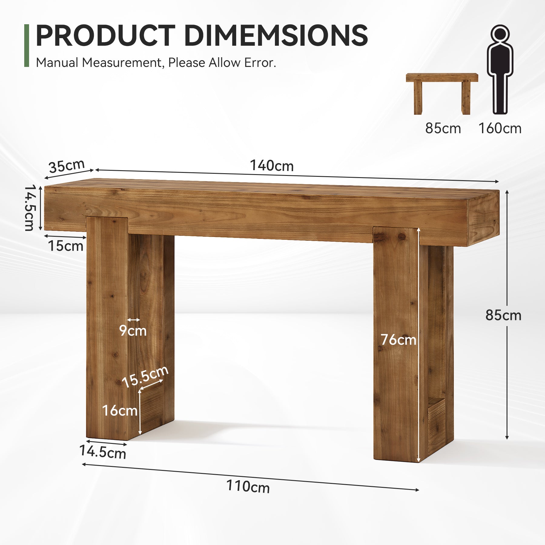 Tribesigns Console de style campagnard de 160 cm, Meuble d'entrée en bois massif pour hall et salon