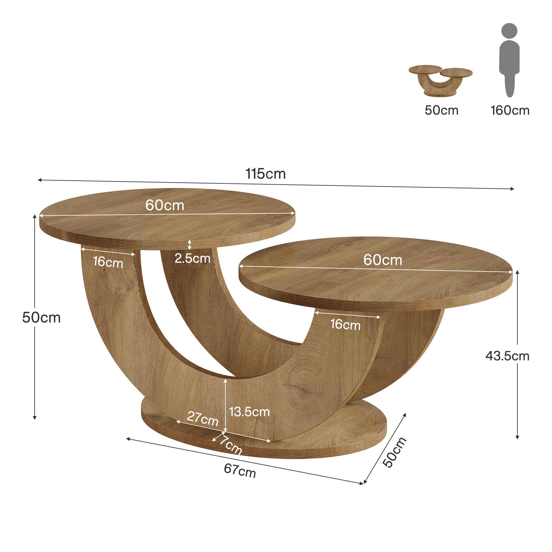 Tribesigns Table basse de 115 cm, Table d'appoint à 2 niveaux avec cadre en U
