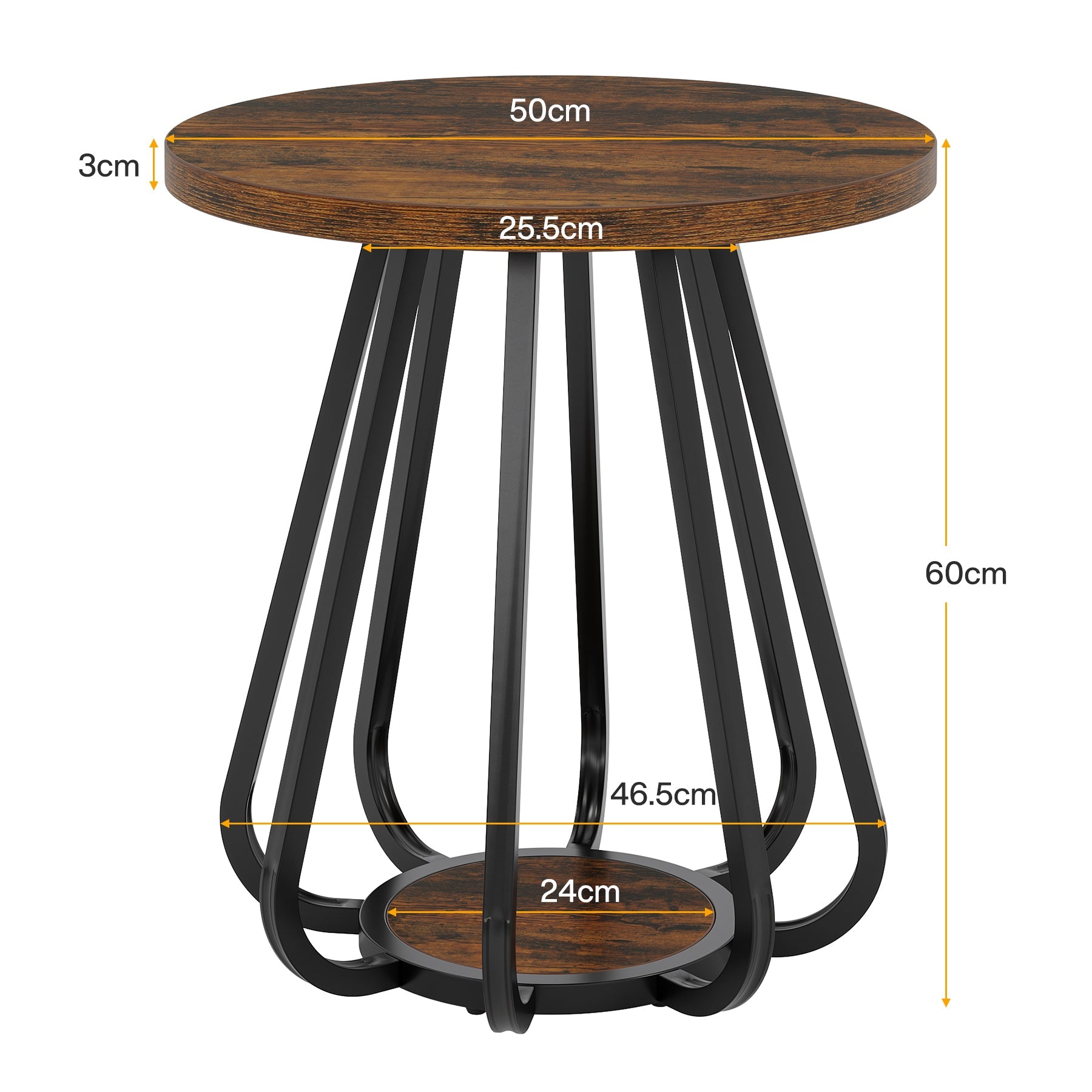 Tribesigns Table d'appoint ronde petite table basse à deux niveaux avec structure en métal et étagère inférieure