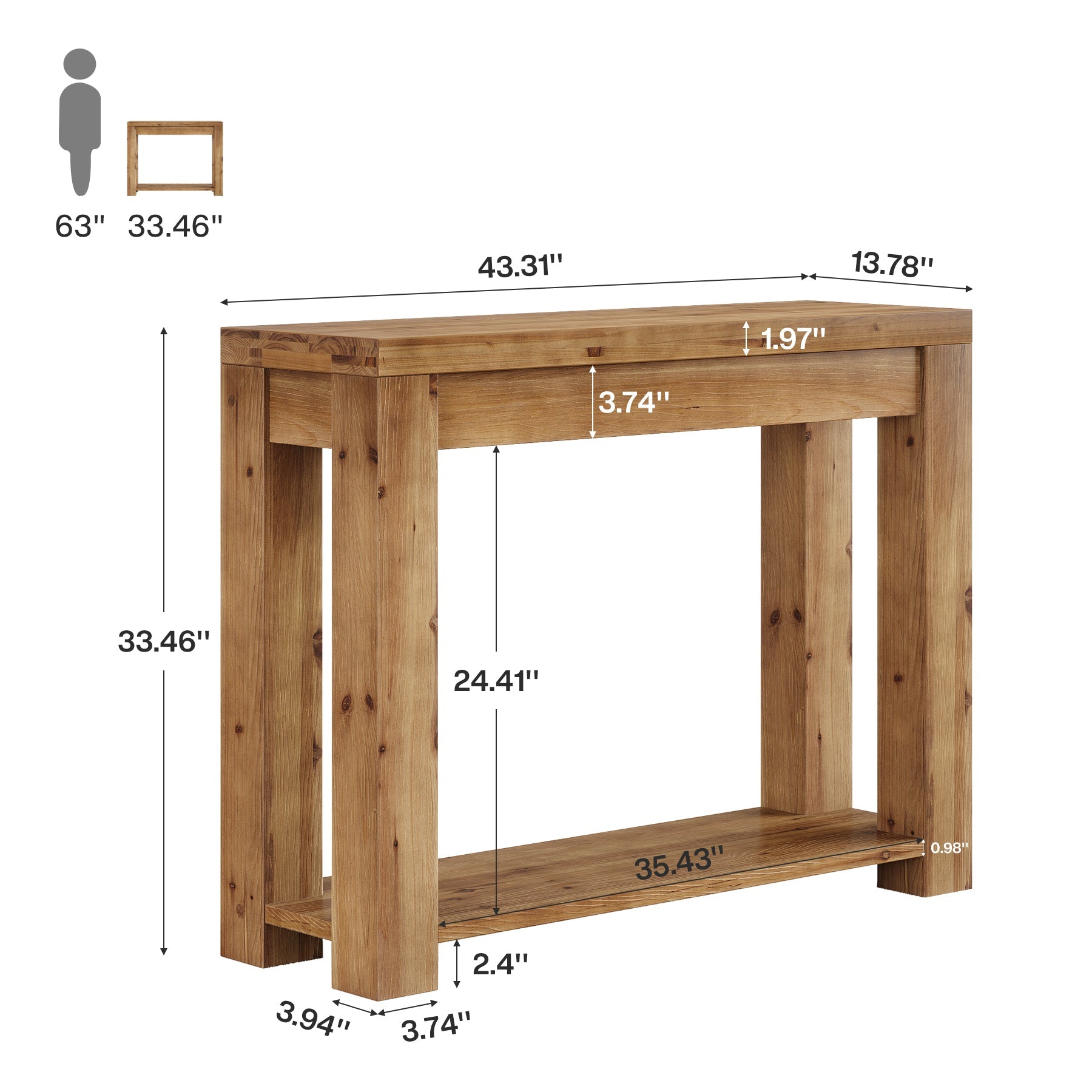 Tribesigns Console de style campagnard en bois massif de 110 cm, Table d'appoint étroite pour salon et entrée