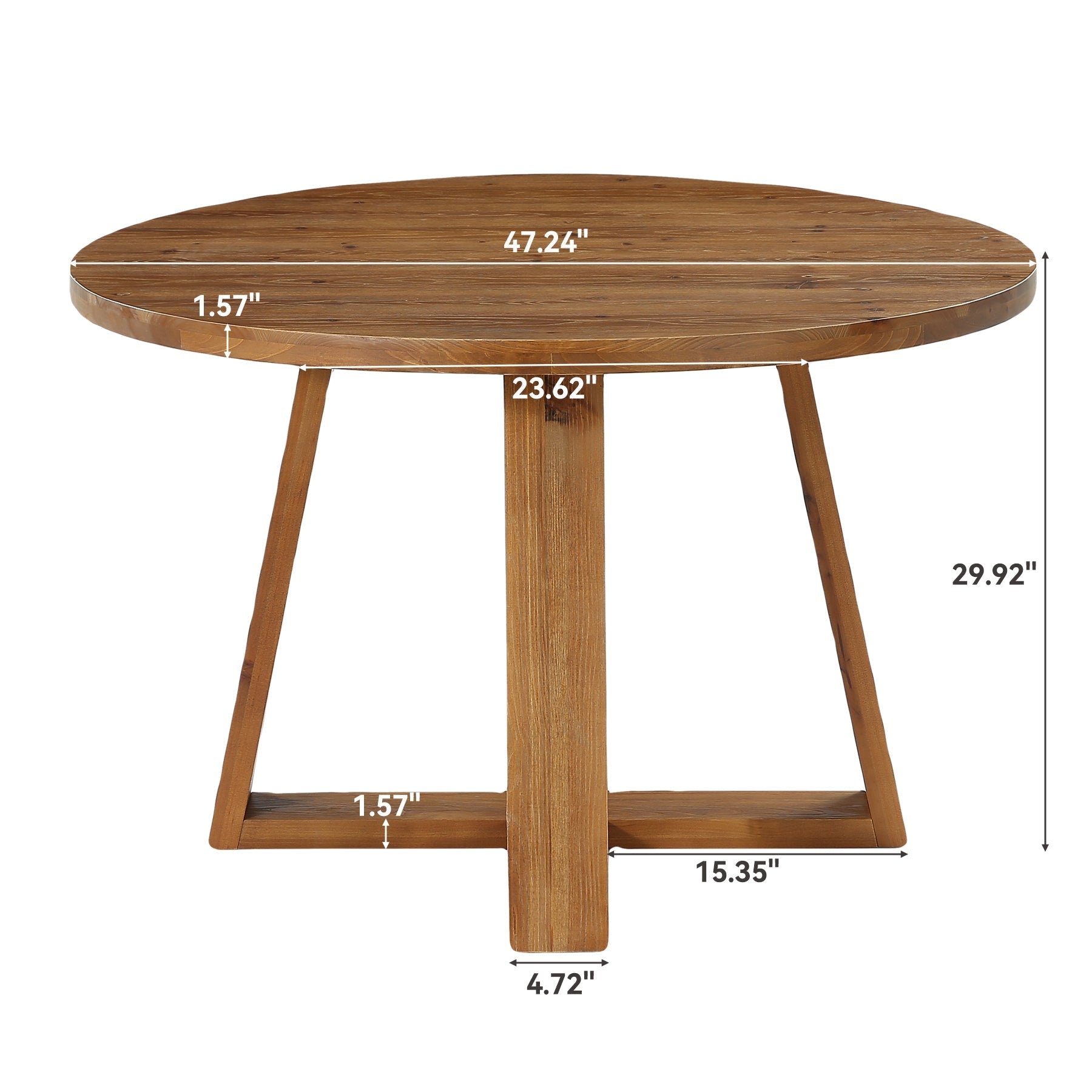 Tribesigns Table de salle à manger ronde de 120 cm, Table de cuisine rustique en bois massif avec piètement à tréteaux pour 4 personnes