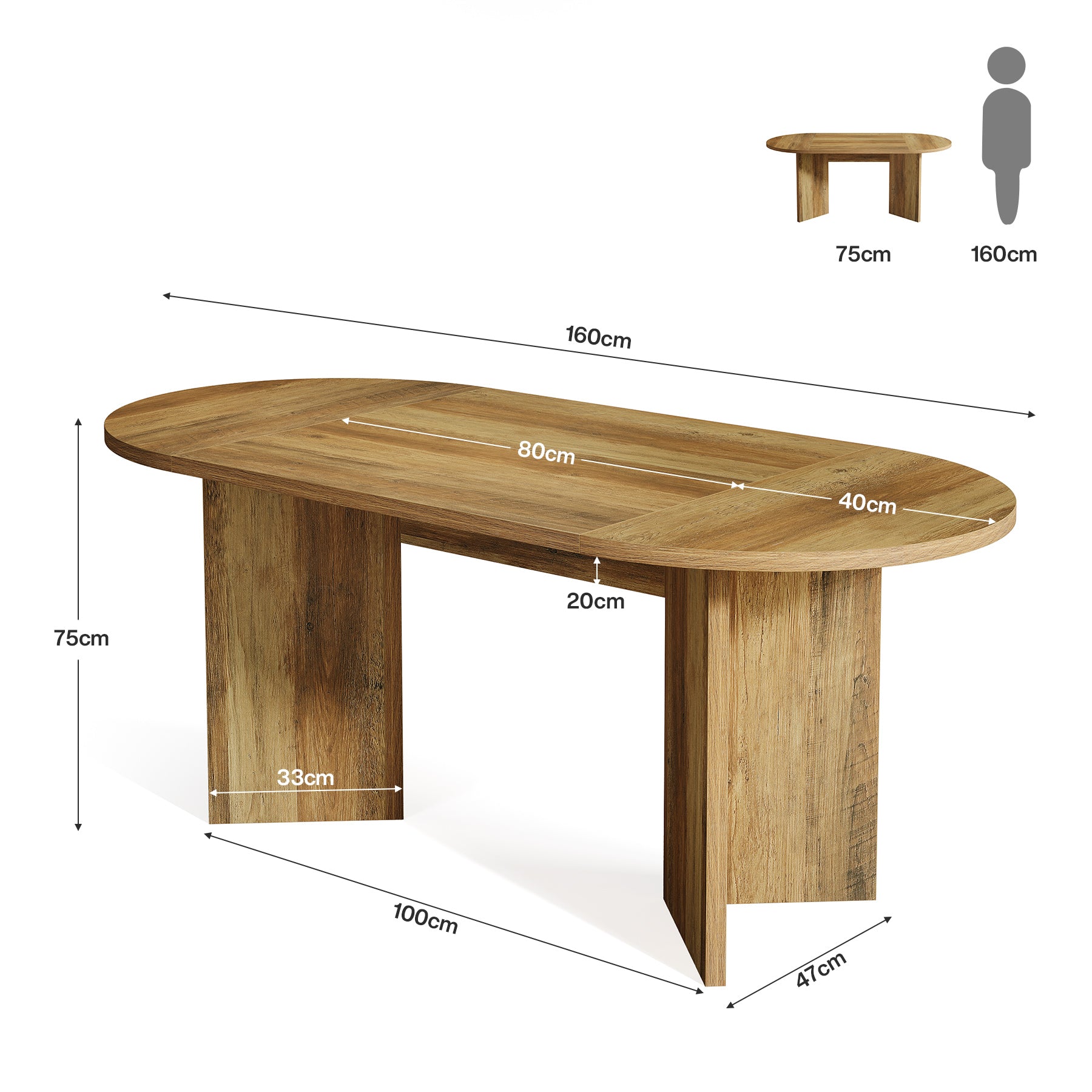 Tribesigns Umber Table à manger ovale rustique pour 4 à 6 personnes 160 cm