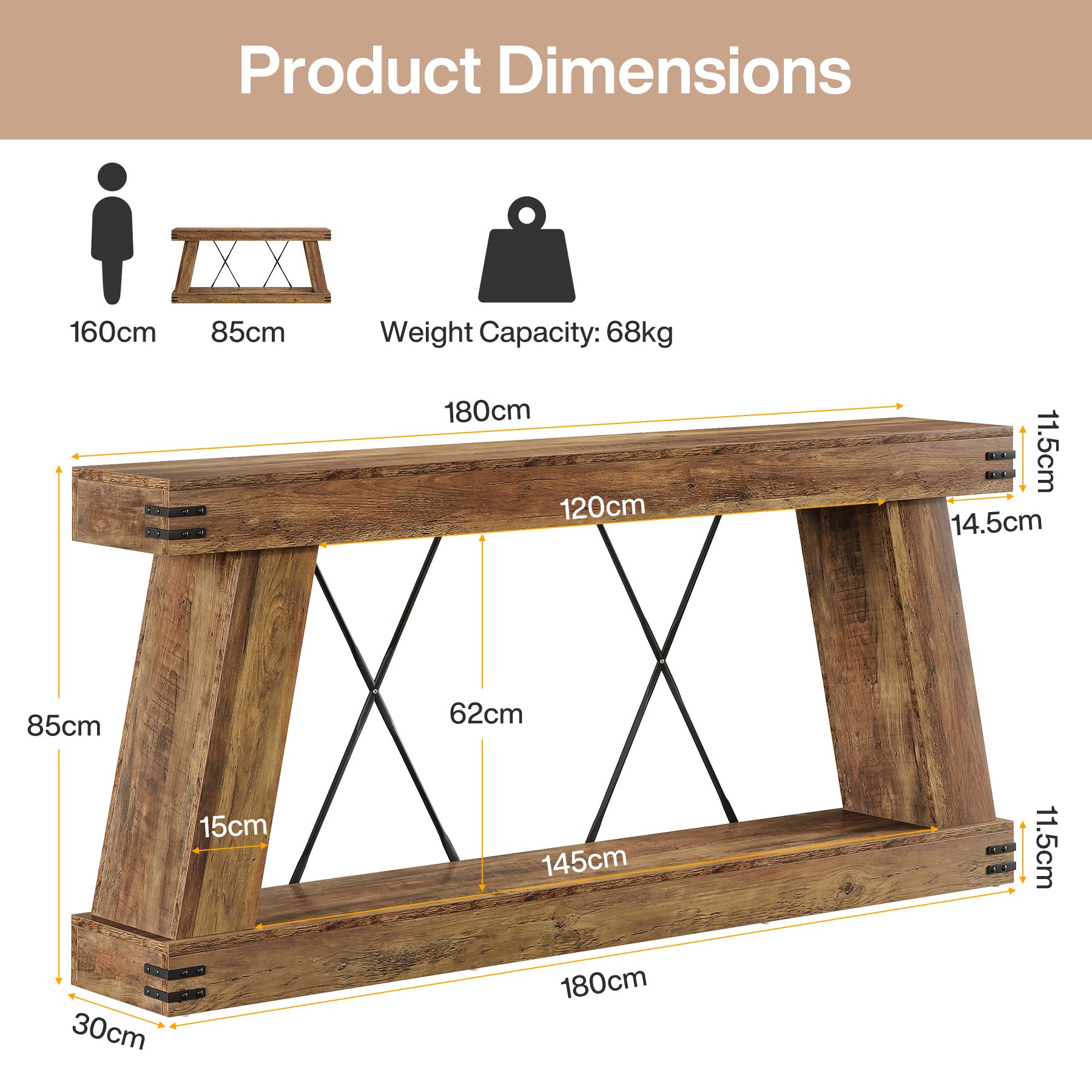 Tribesigns Table Console 180 x 30 x 85 cm, Table d'appoint Table de Couloir pour Petit Espace