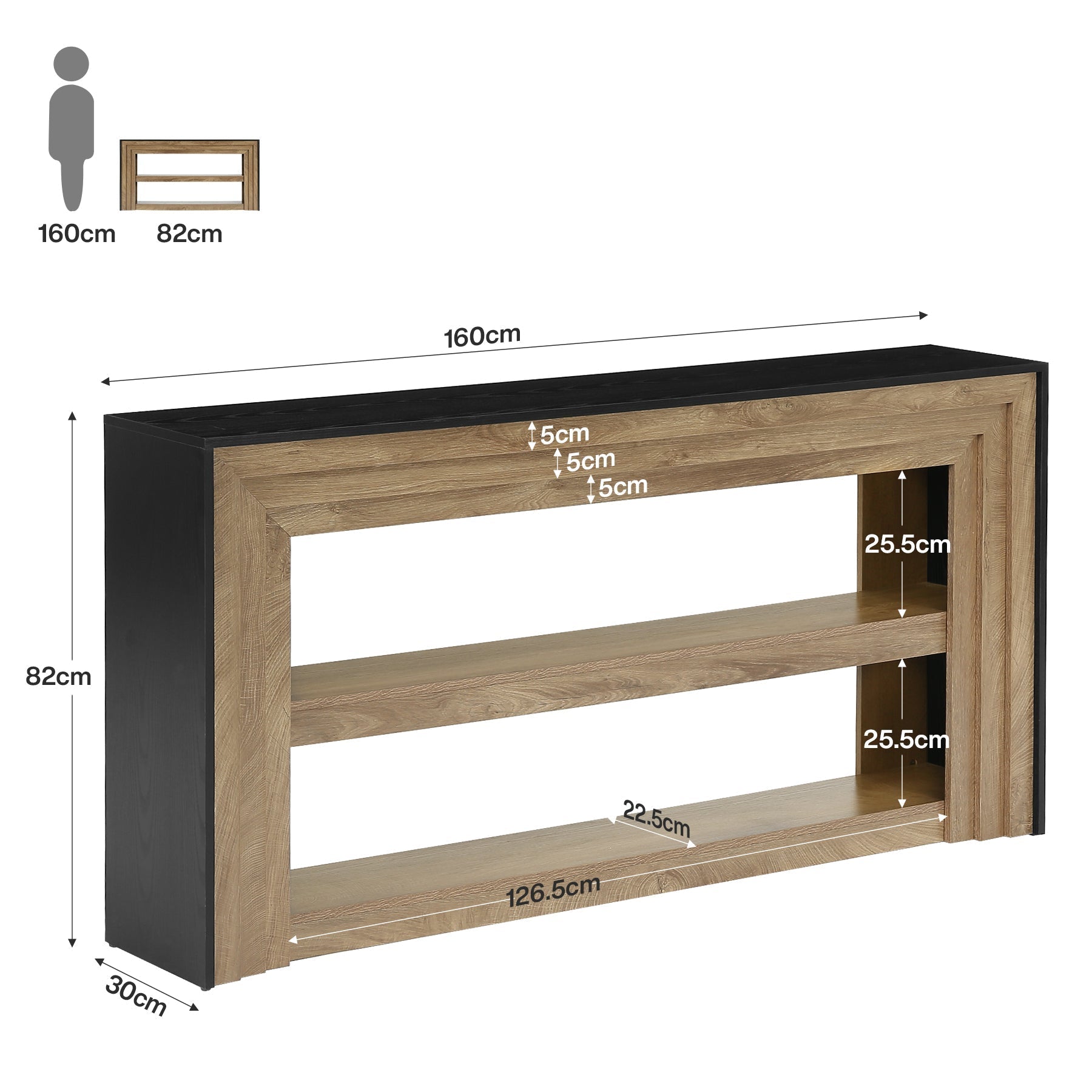 Tribesigns Console de 160 cm de style campagnard, Table d'entrée étroite à 3 niveaux et étagères ouvertes